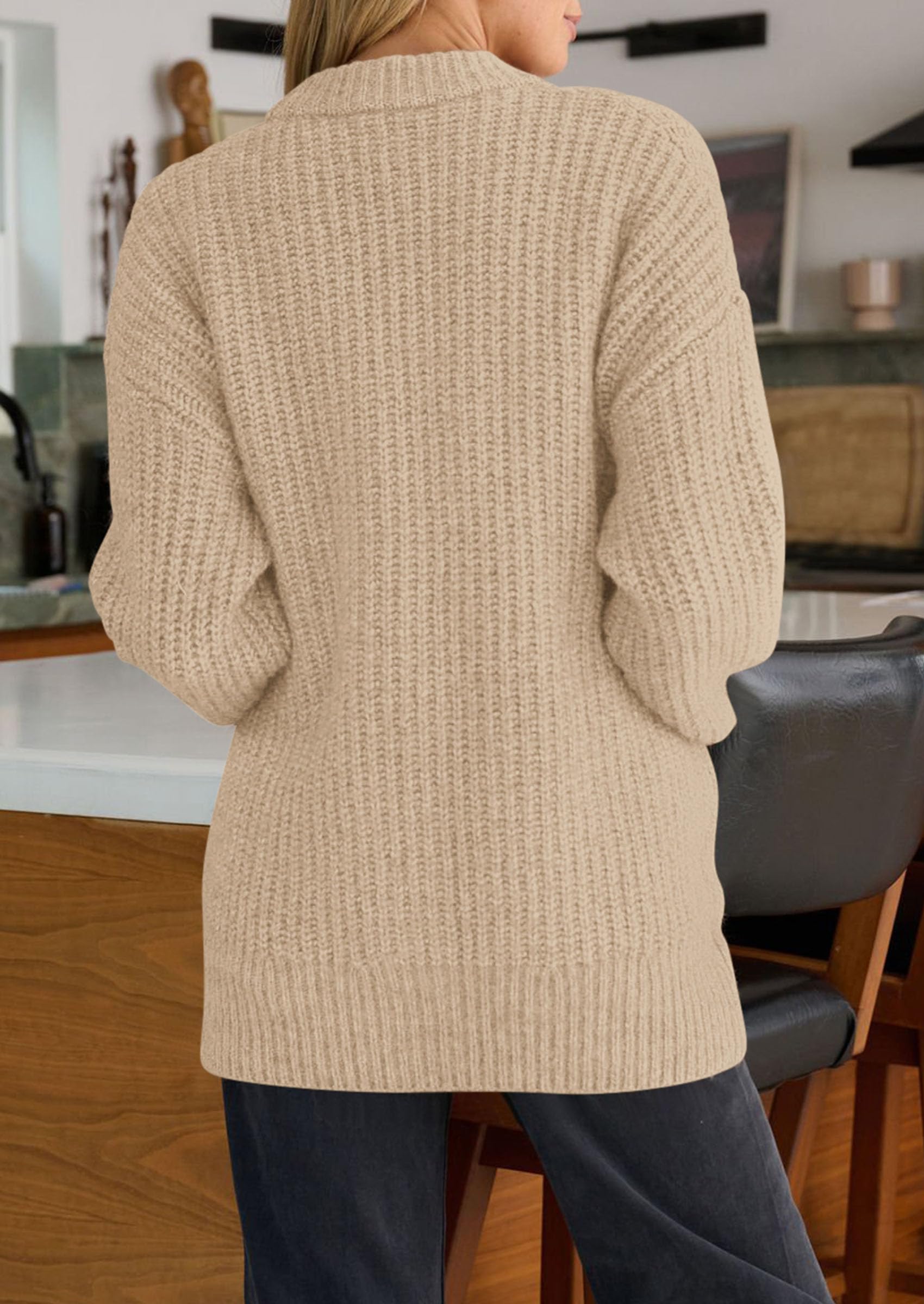 Oversized Cardigan Sweaters for Women Button Up,Khaki,S