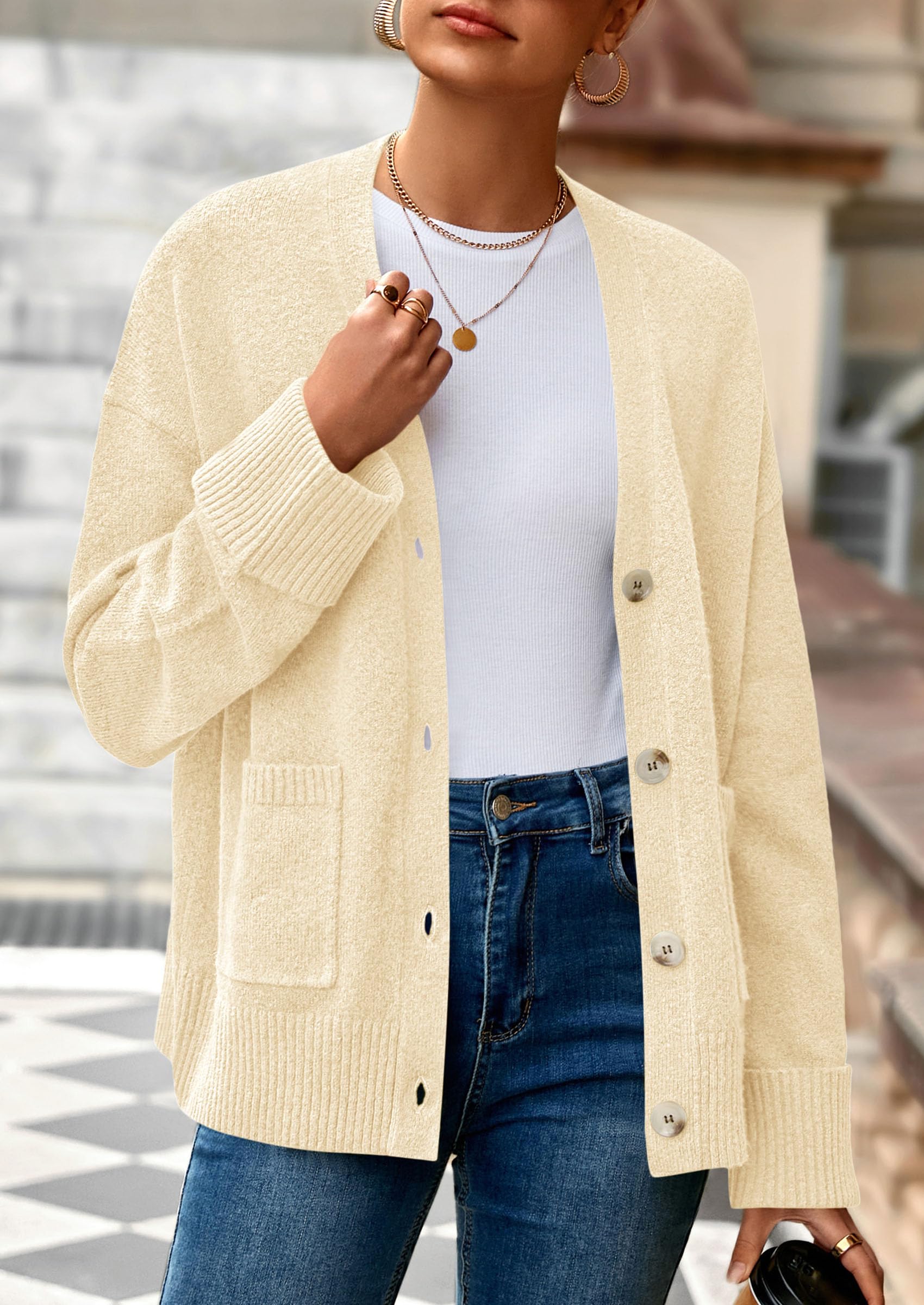 Women's Winter Oversized Cardigan Sweaters (Beige,S)