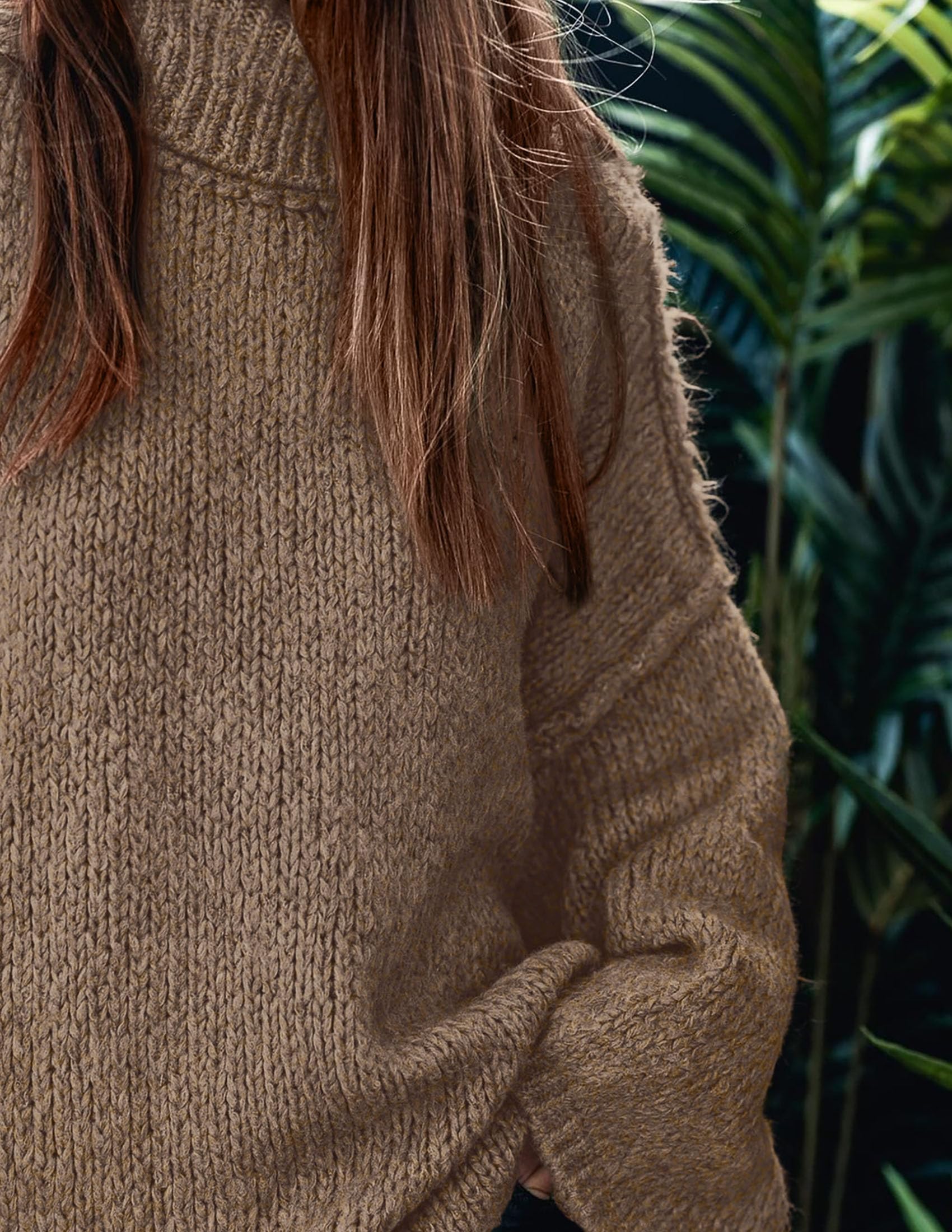 Womens Turtleneck Long Sleeve Oversized Sweaters,Light Brown,S