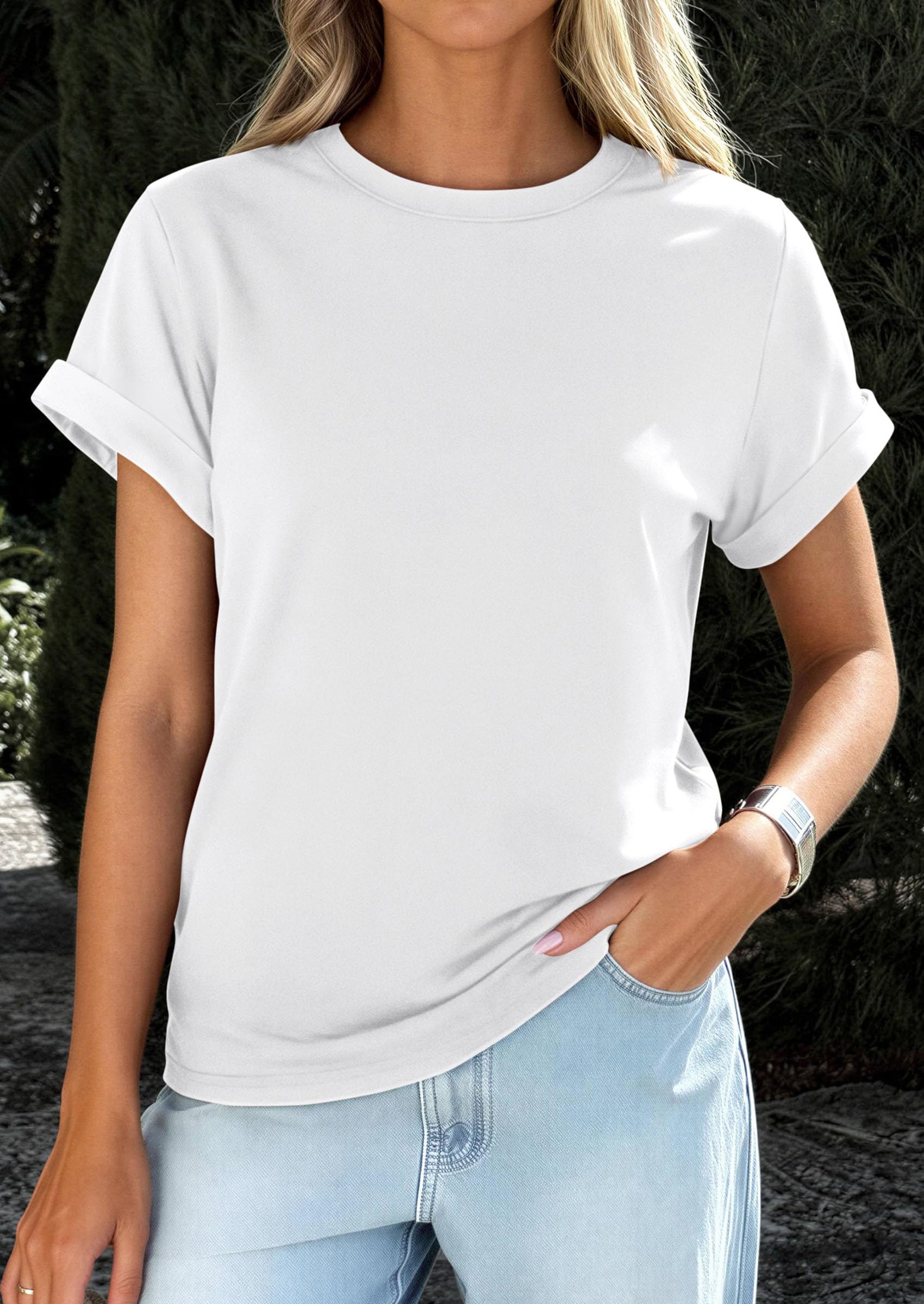 Womens Summer Tops Short Sleeve Shirts,White,S