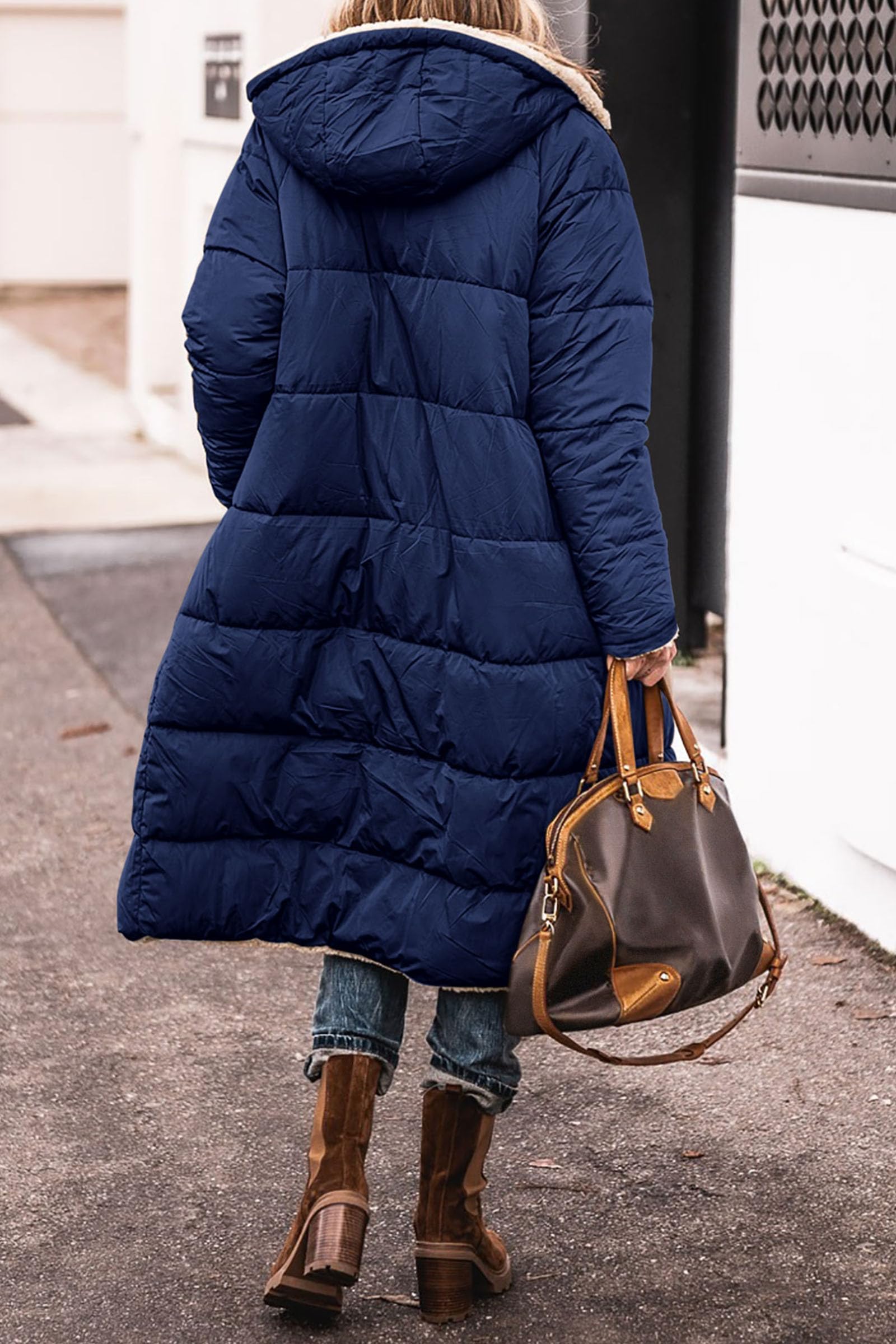 Women's Winter Fleece Warm Long Coats(Navy,Small)