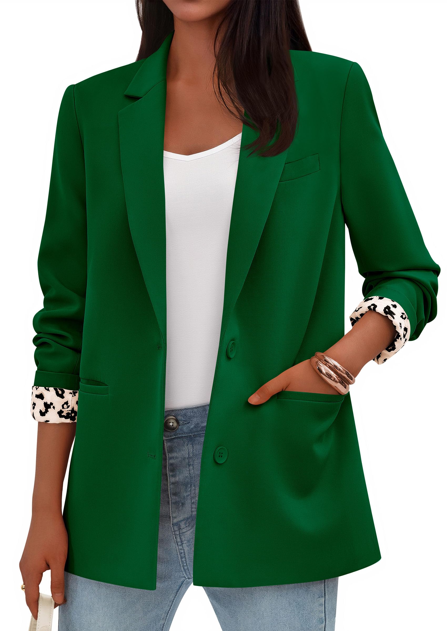 Womens Open Front Leopard Blazers Suit Jackets,Green,S