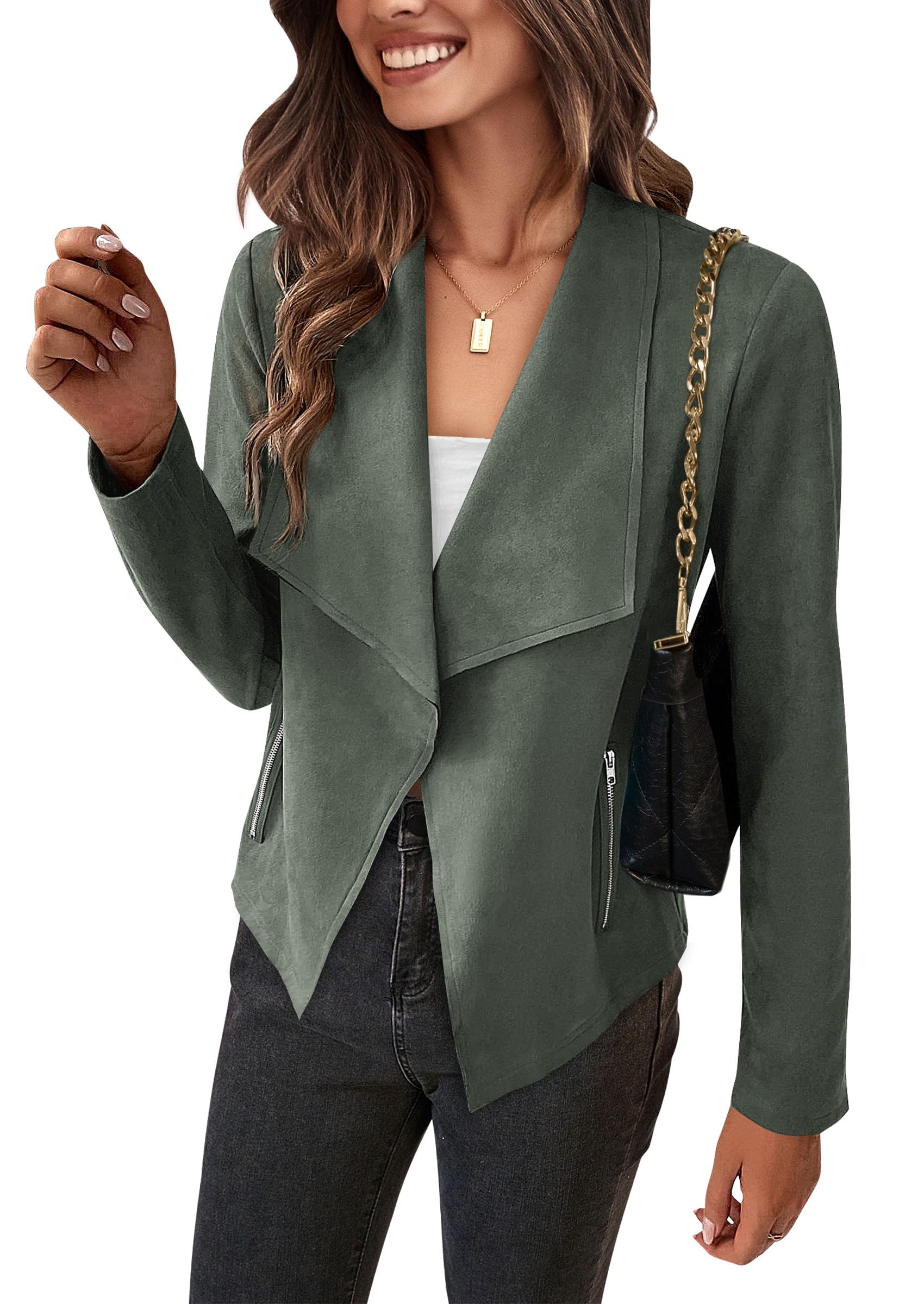 Women's Fall Fashion Faux Suede Jackets(Light Green,Small)