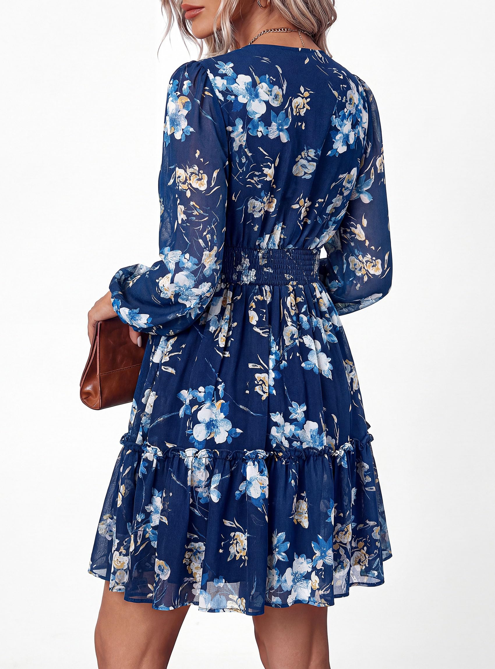 Women Floral Long Sleeve Mini Dress Fall Wedding Guest Dresses