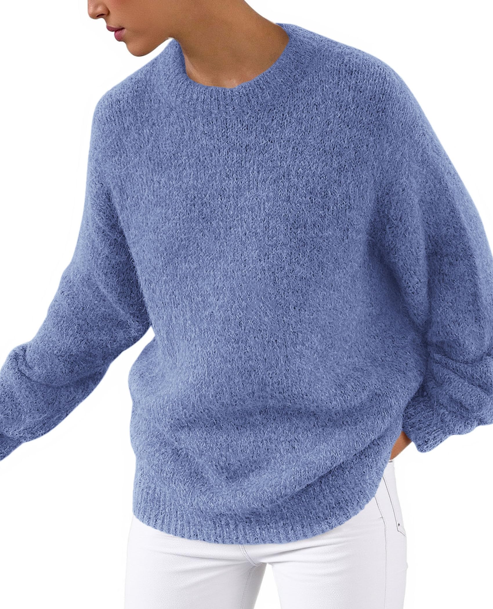 Womens Long Sleeve Oversized Pullover Sweater,Mist Blue,S