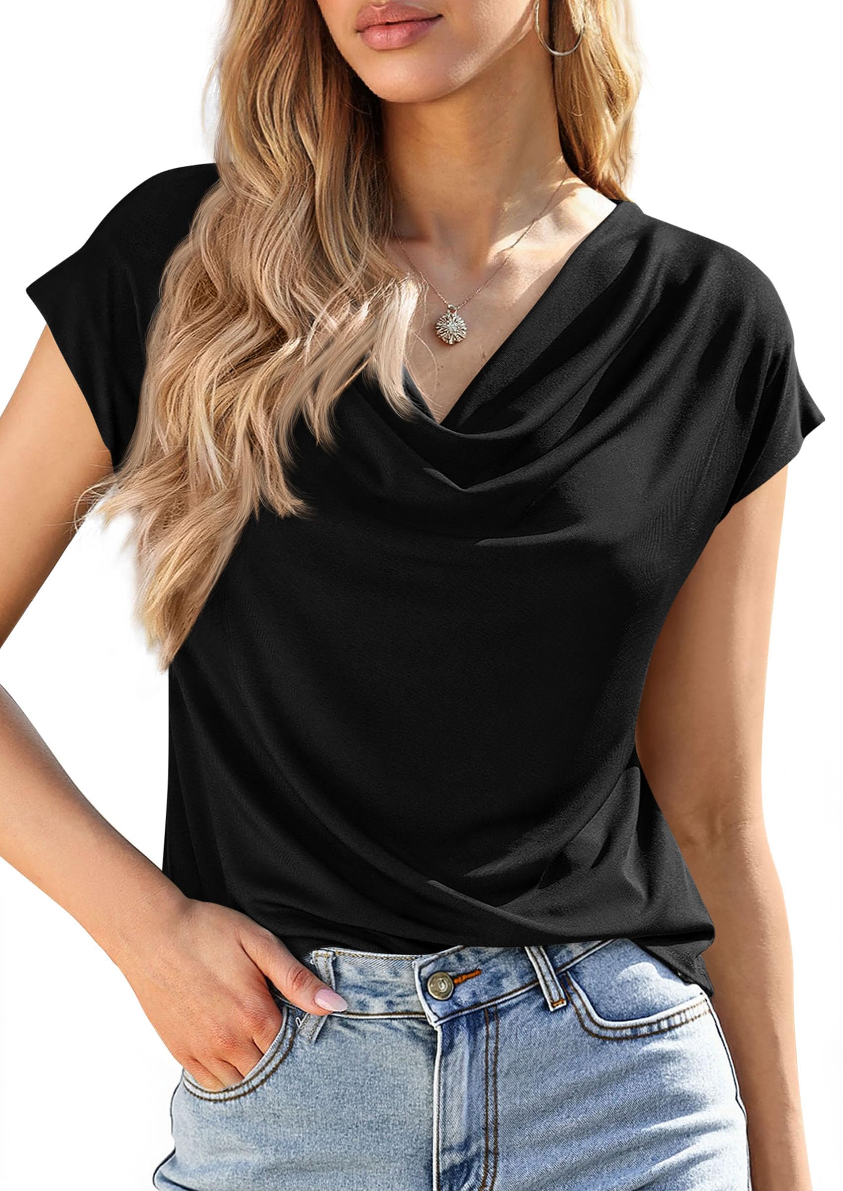 Womens Tops Dressy Business Casual Work Blouses, Black,XS