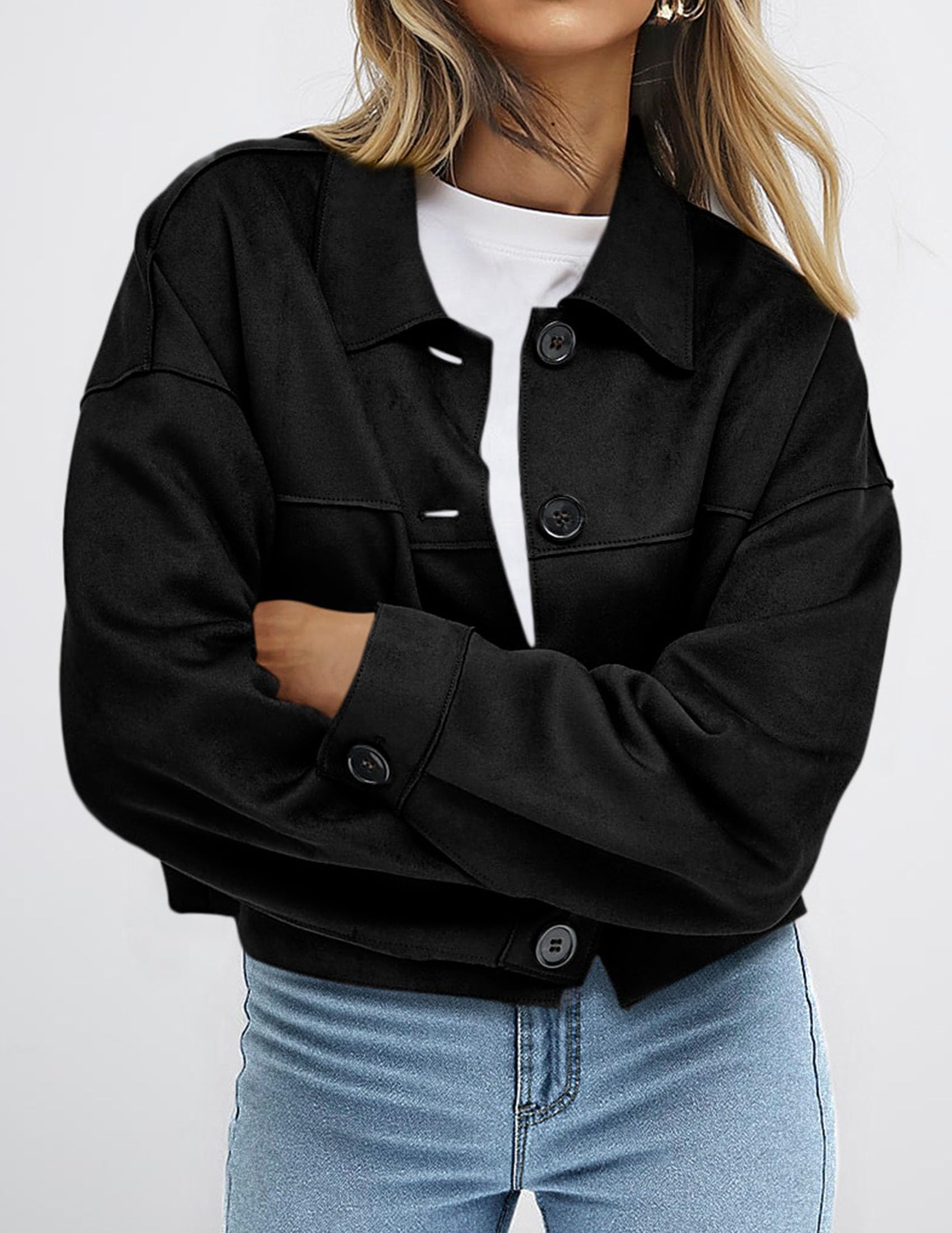 Women's Faux Suede Shacket Jackets Lightweight Cropped Coats