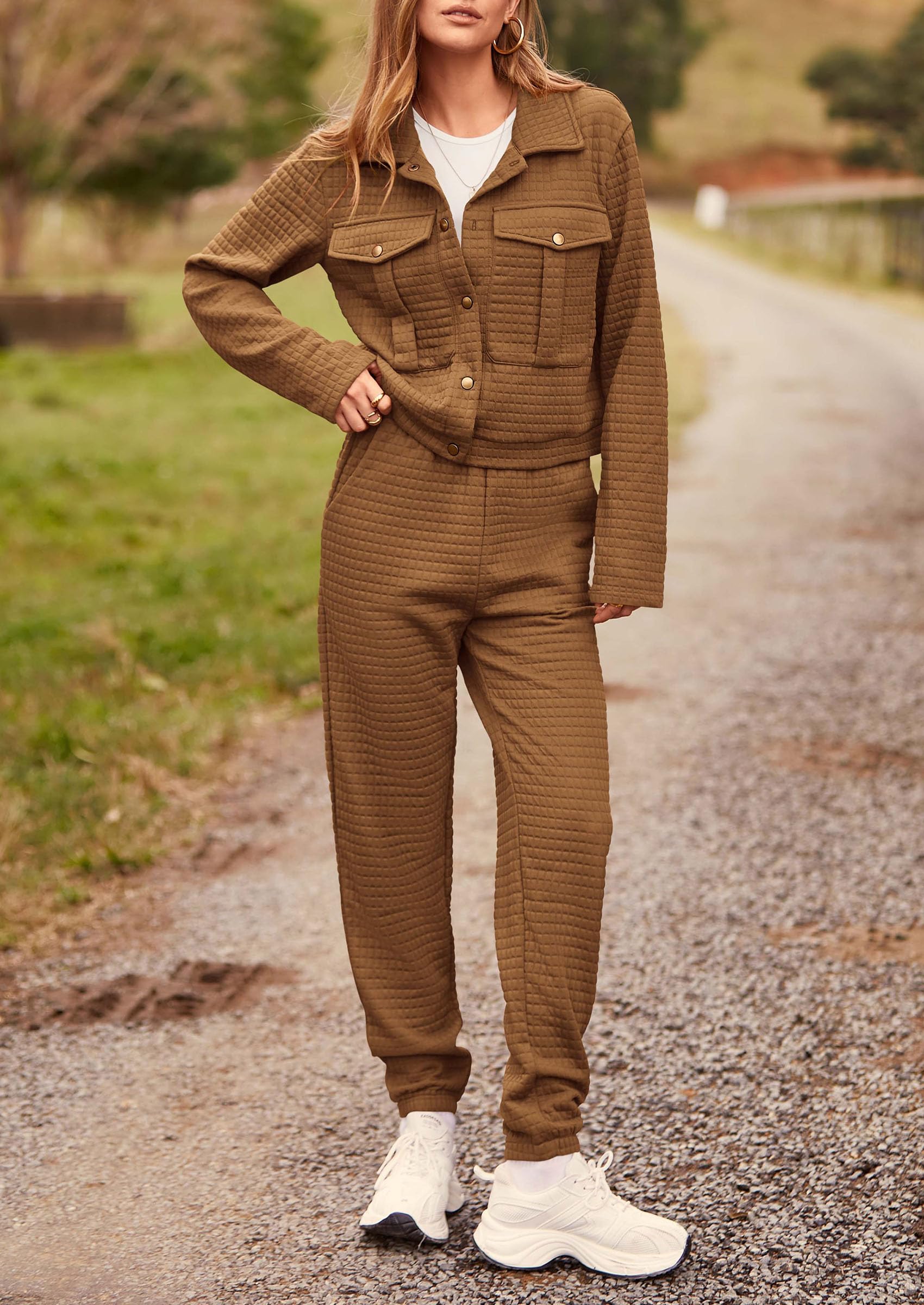Women's 2 Piece Matching Lounge Sets Tracksuit,Camel,S