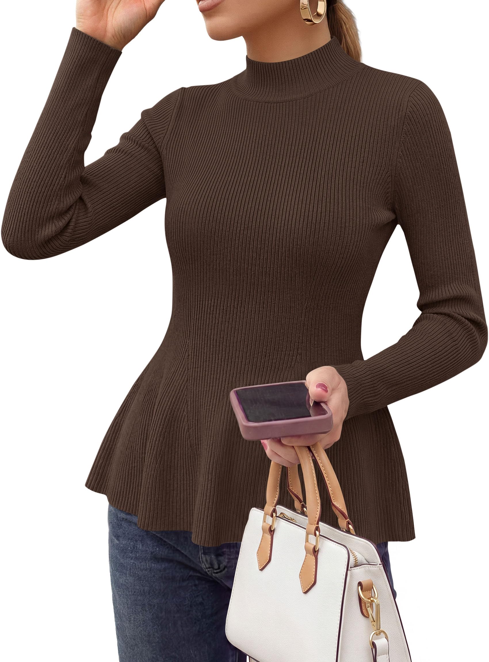 Women's Long Sleeve Peplum Tops Knit Pullover Fall Sweaters