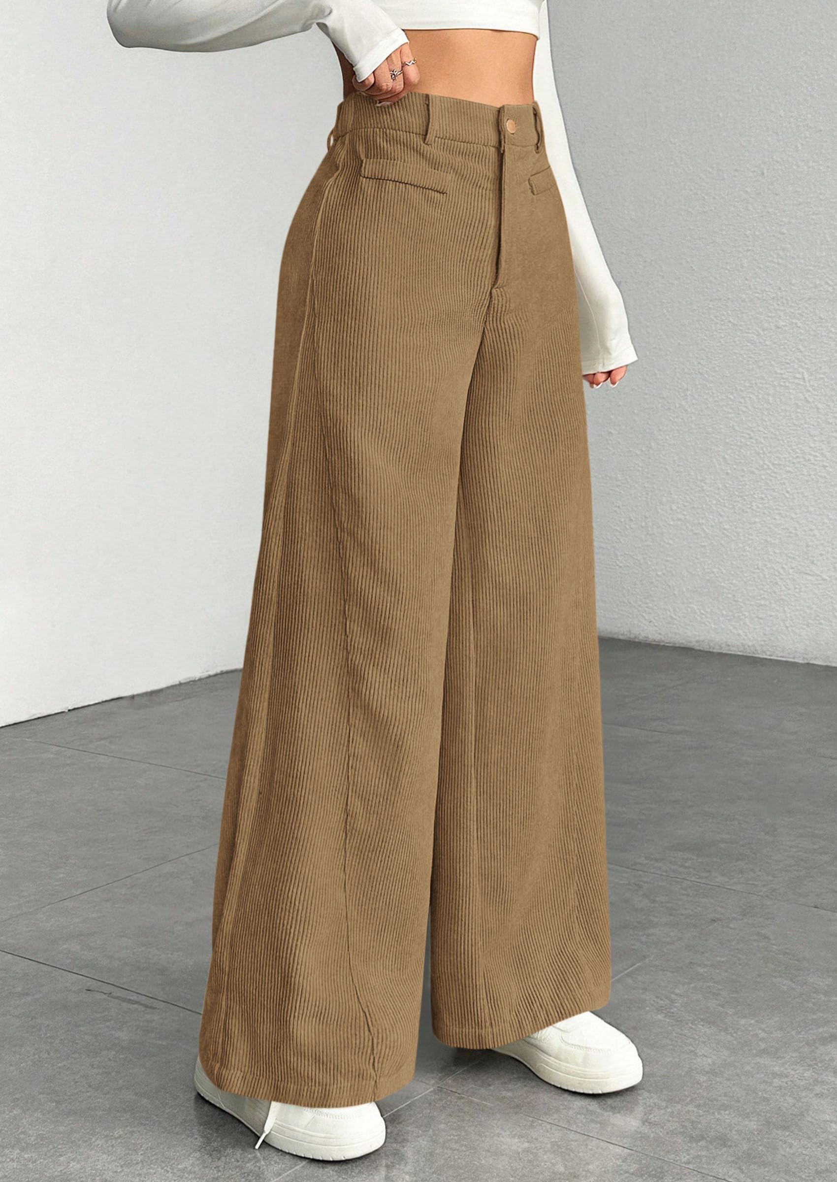 Women's High Waisted Corduroy Pants Casual,Khaki,S