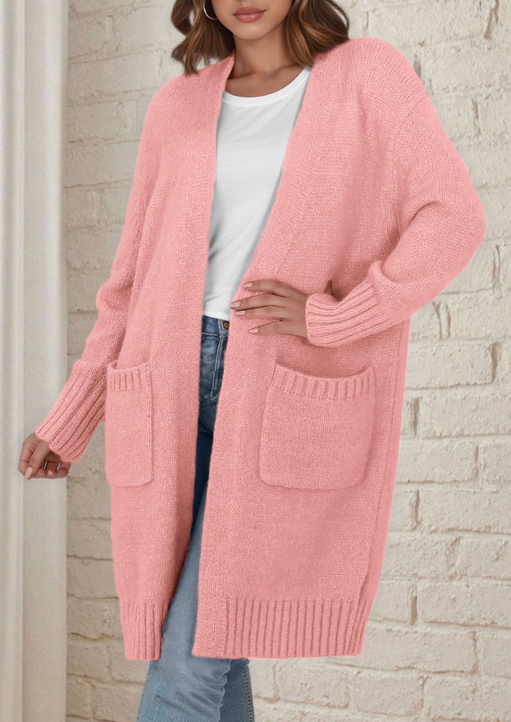 Open Front Cardigan Sweaters for Women,Pink,S