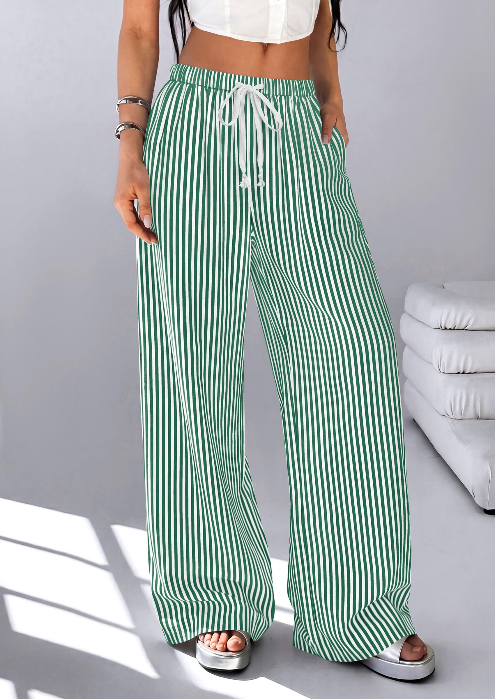 Women's Striped Wide Leg Pants 2026 Casual Palazzo with Pocket