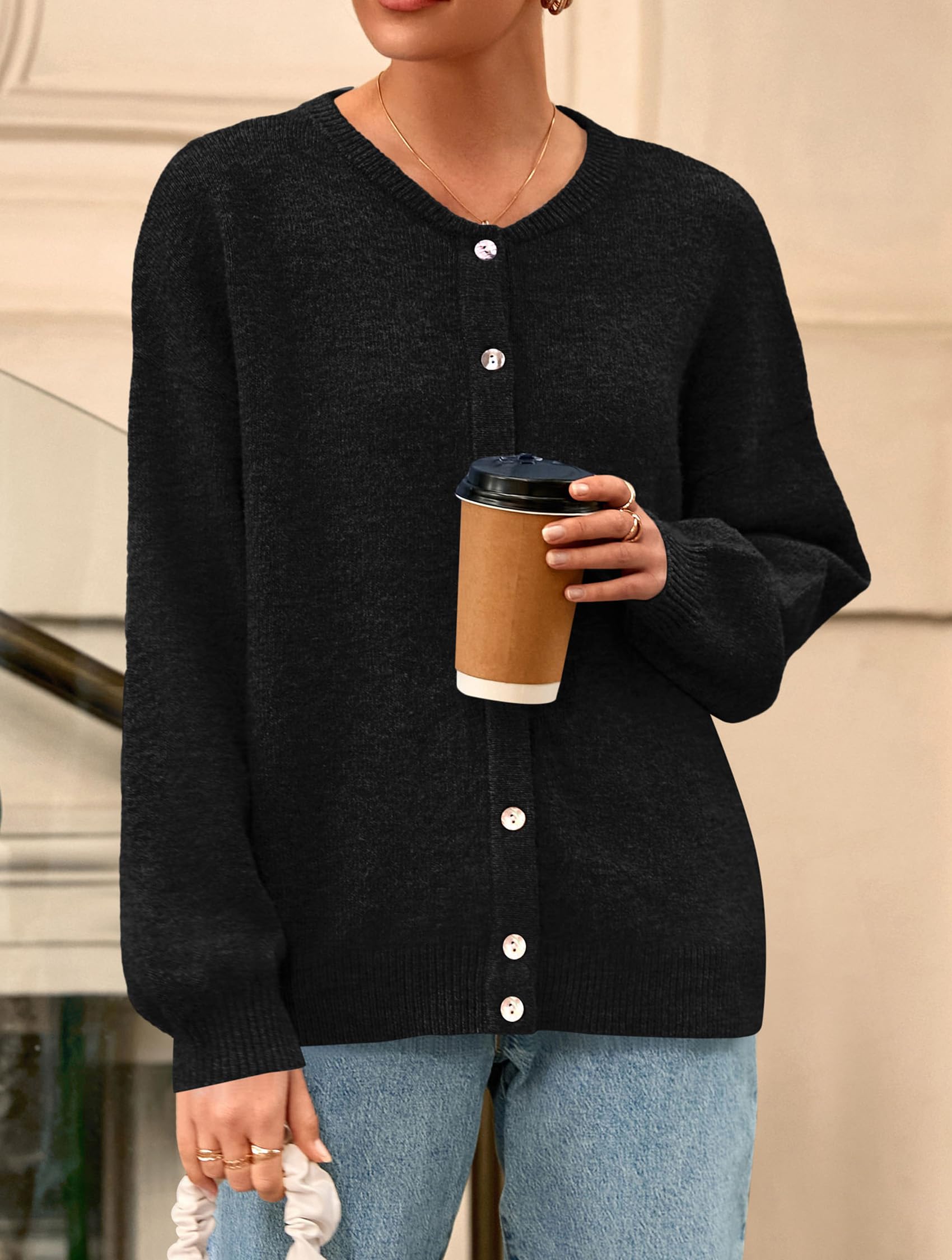 Womens Long Sleeve Cardigan Sweaters Button Down Knit Tops