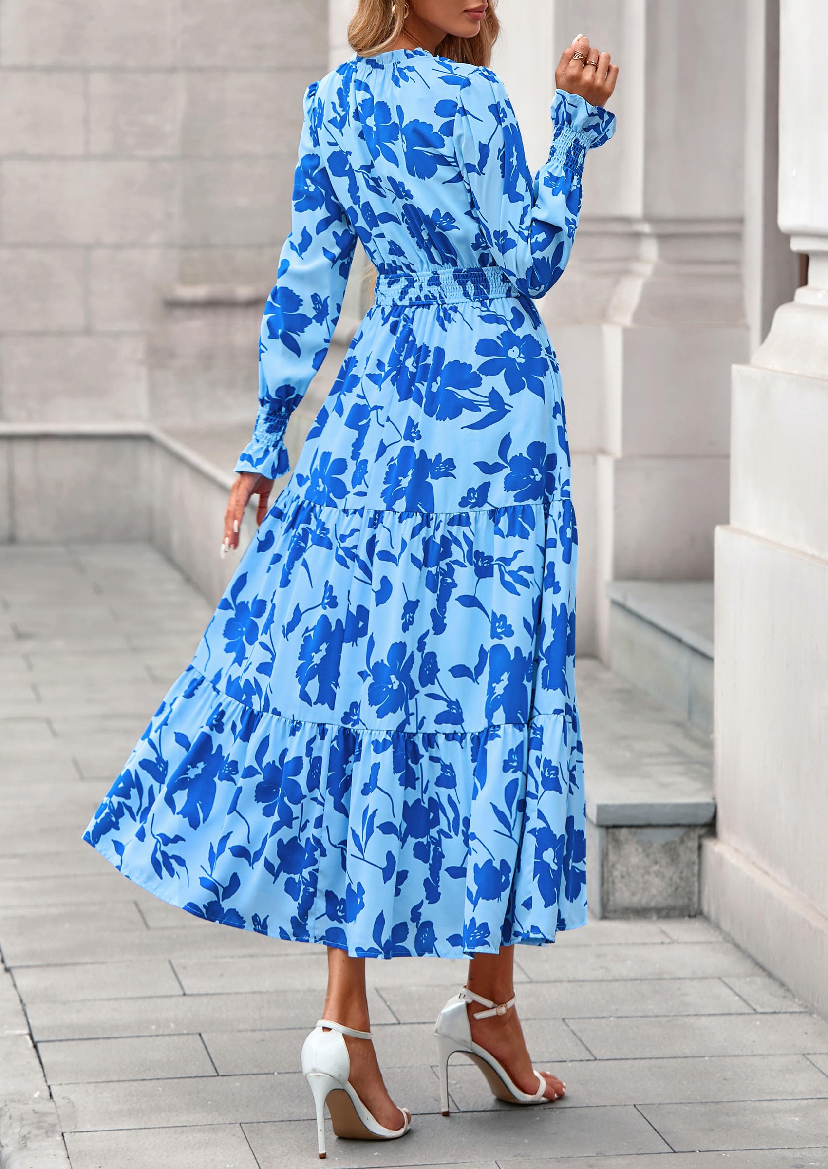Women's Floral Maxi Dress Fall A Line Wedding Guest Dresses