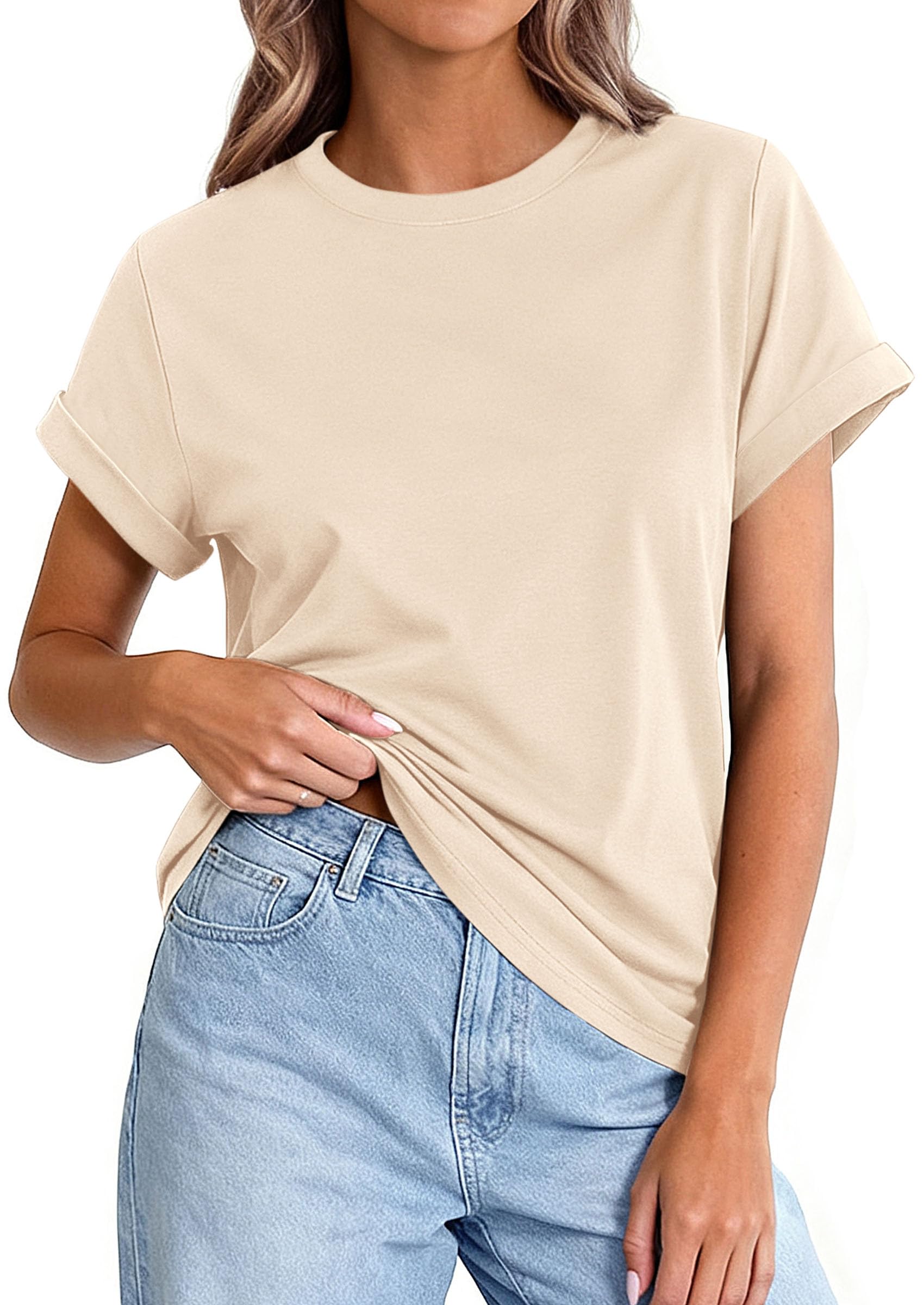 Womens Summer Tops Short Sleeve Shirts,Beige,S
