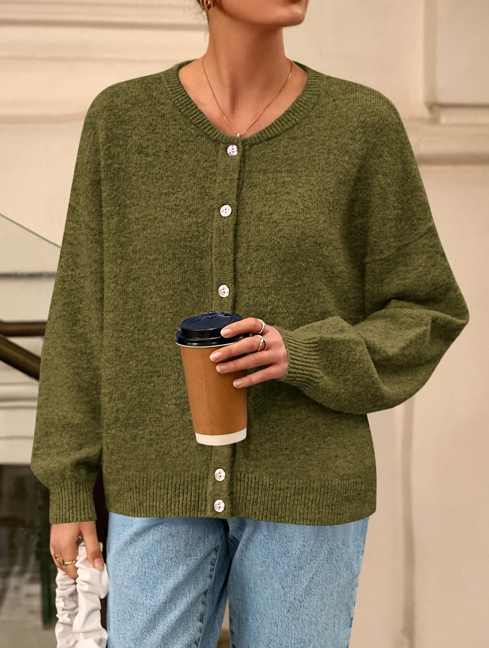Womens Long Sleeve Cardigan Sweaters Button Down Knit Tops