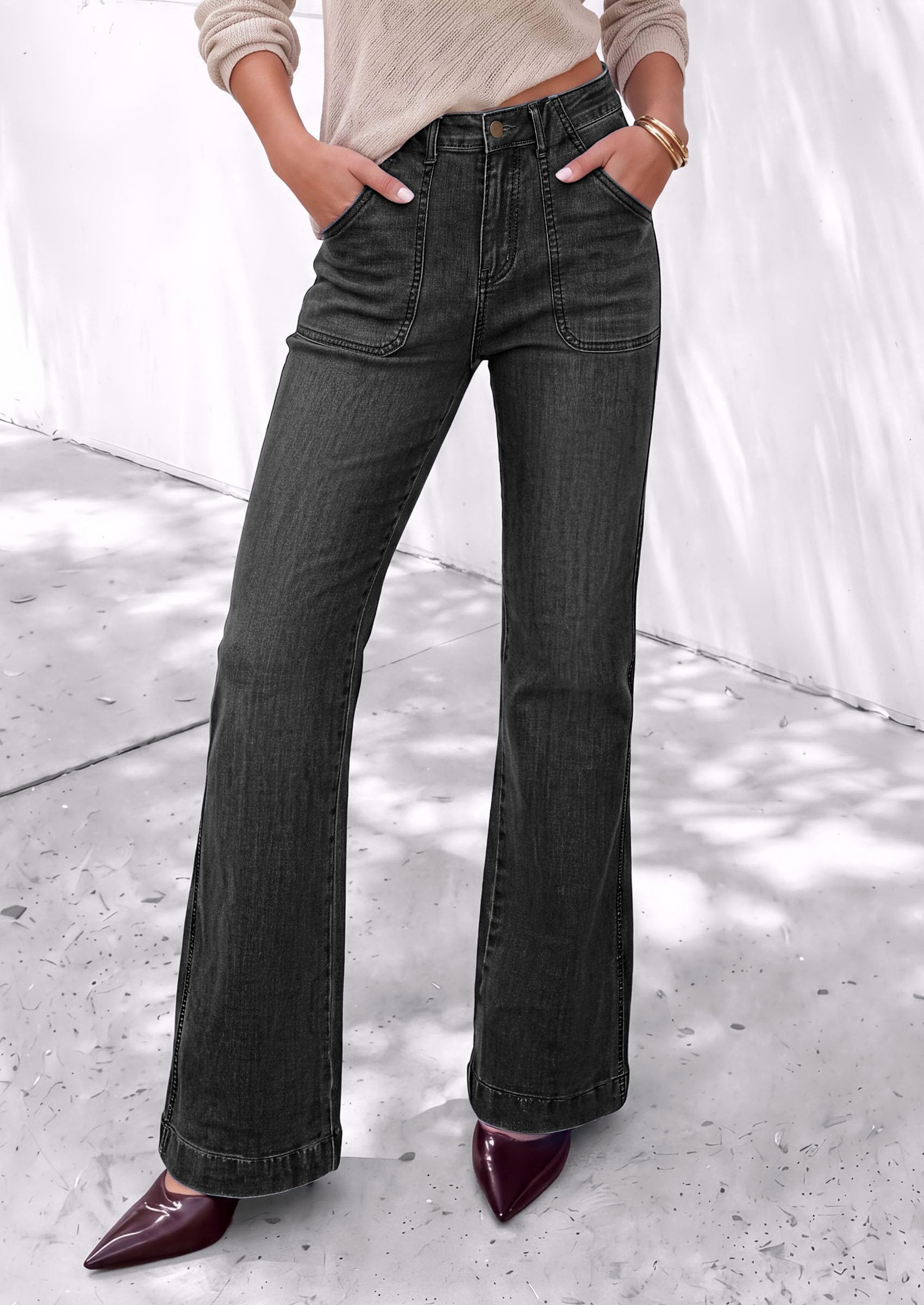 Womens High Waisted Wide Leg Jeans Demin Pants Black