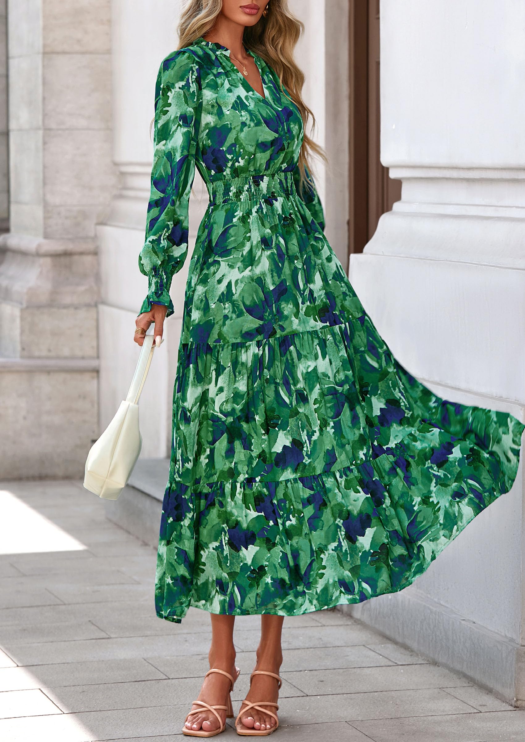 Women's Floral Maxi Dress Fall A Line Wedding Guest Dresses