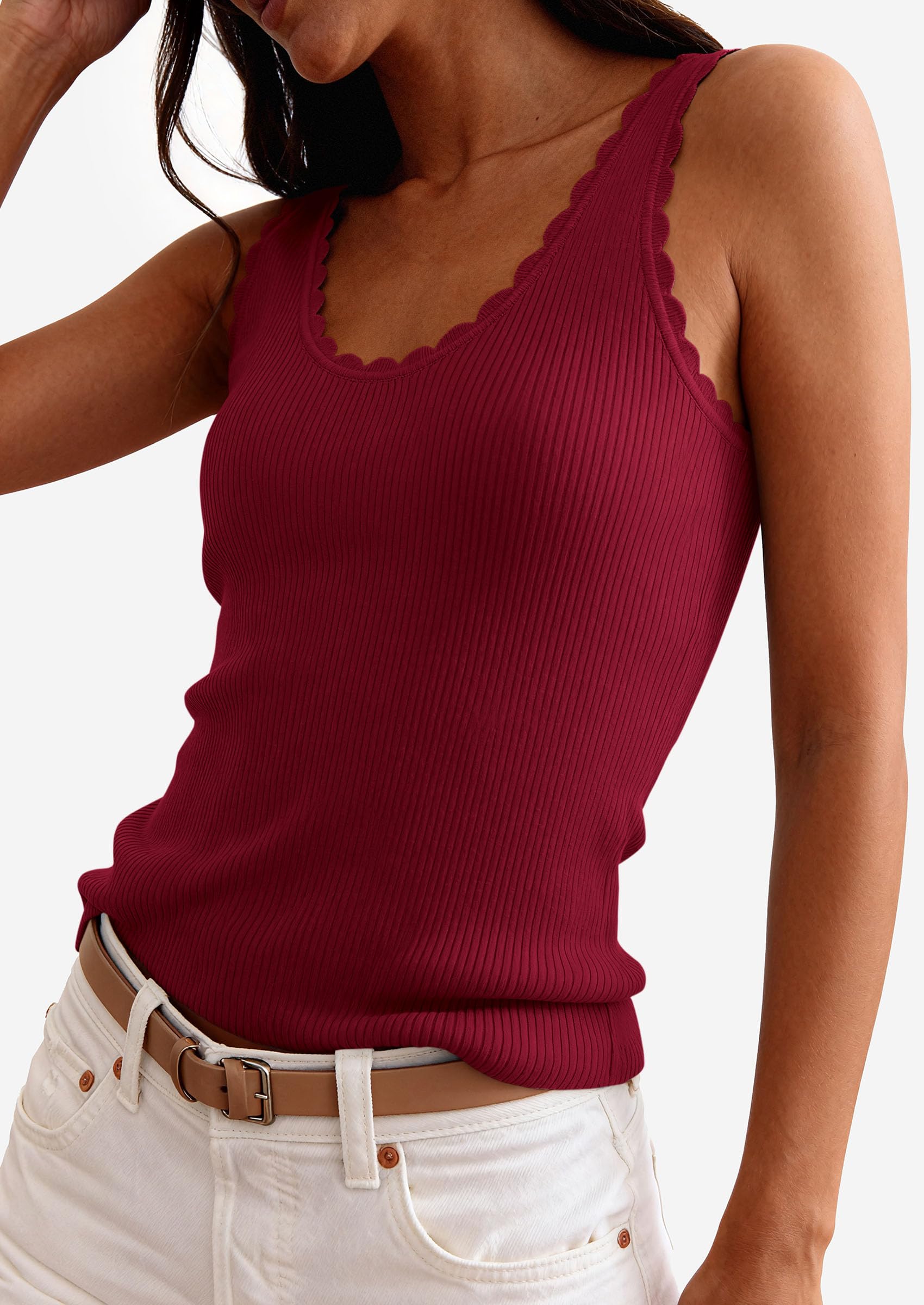 Womens Ribbed Knit Sleeveless Tank Tops,Wine Red,XS