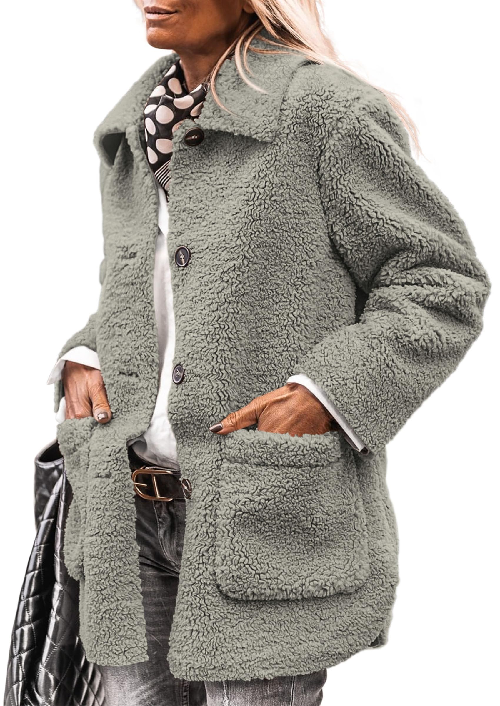 Women's Fleece Sherpa Coats Winter Outfits Grey,S