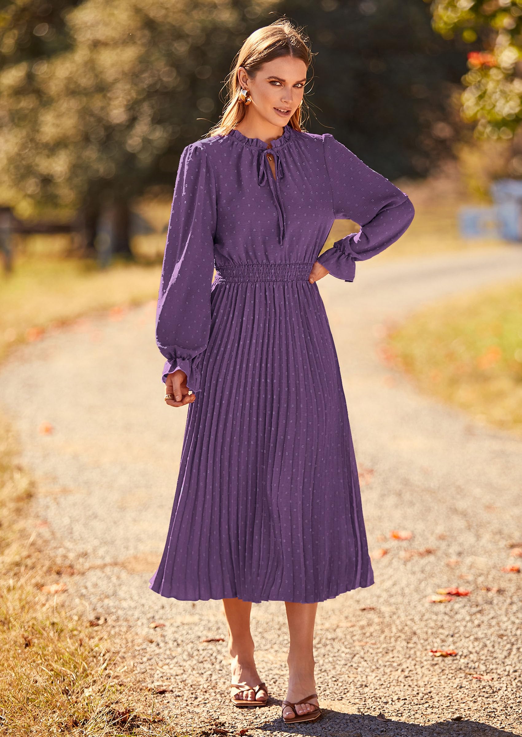 Women's Fall Midi Wedding Guest Dress(Dark Purple,Medium)