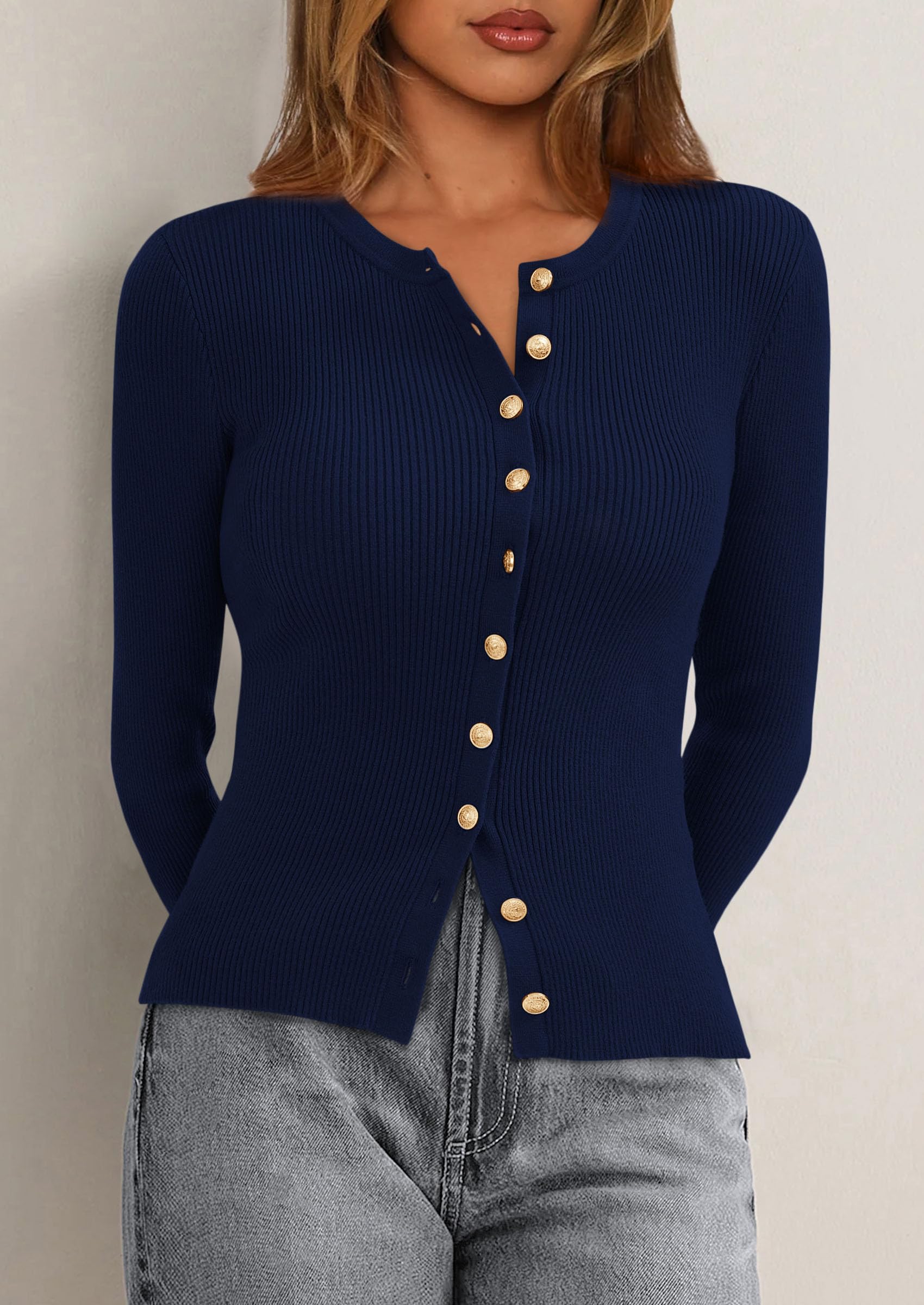 Women's Fall Lightweight Cardigan Sweaters,Navy Blue,S