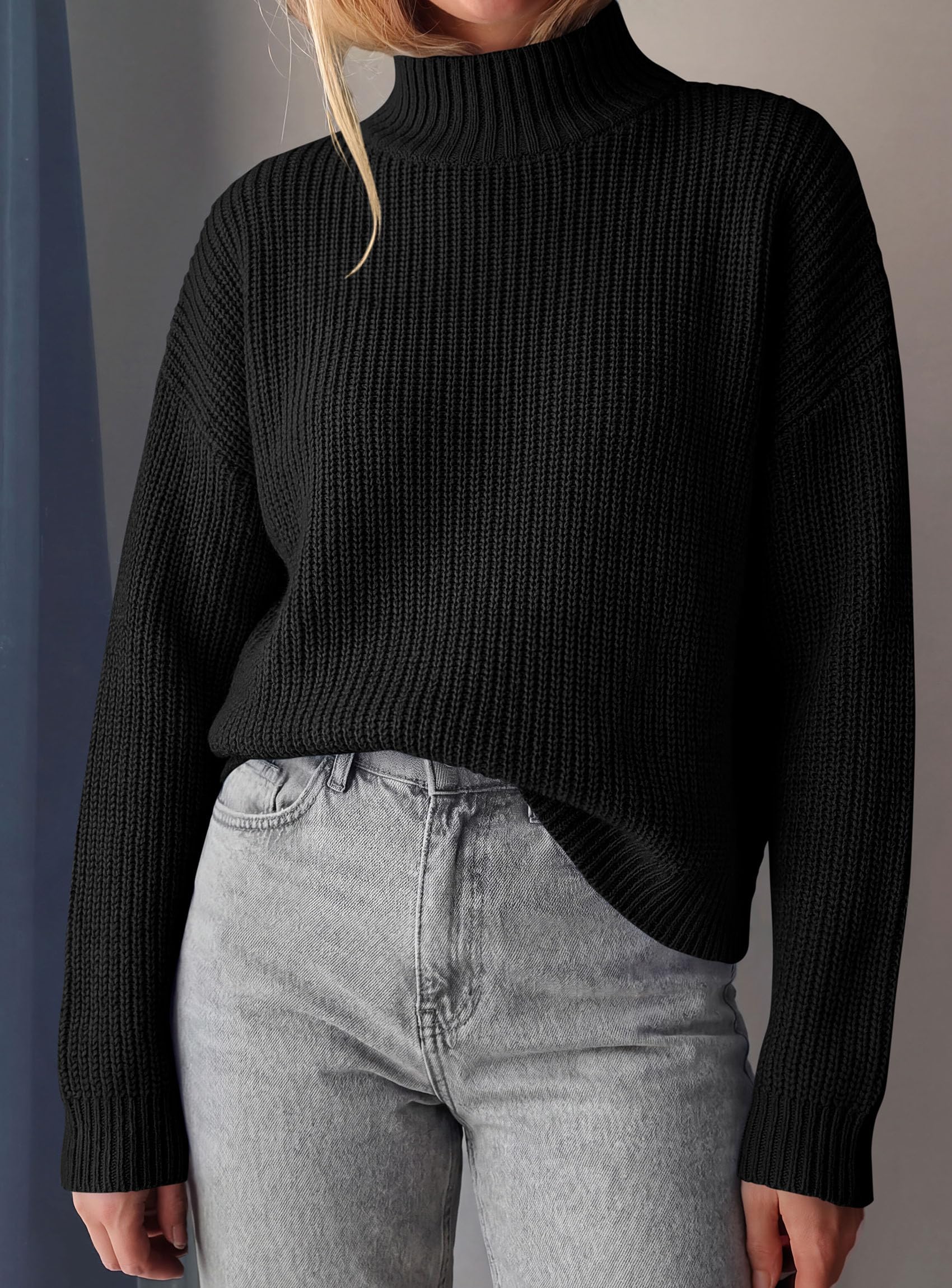 Women's Chunky Knit Fall Mock Turtleneck Pullover Sweaters