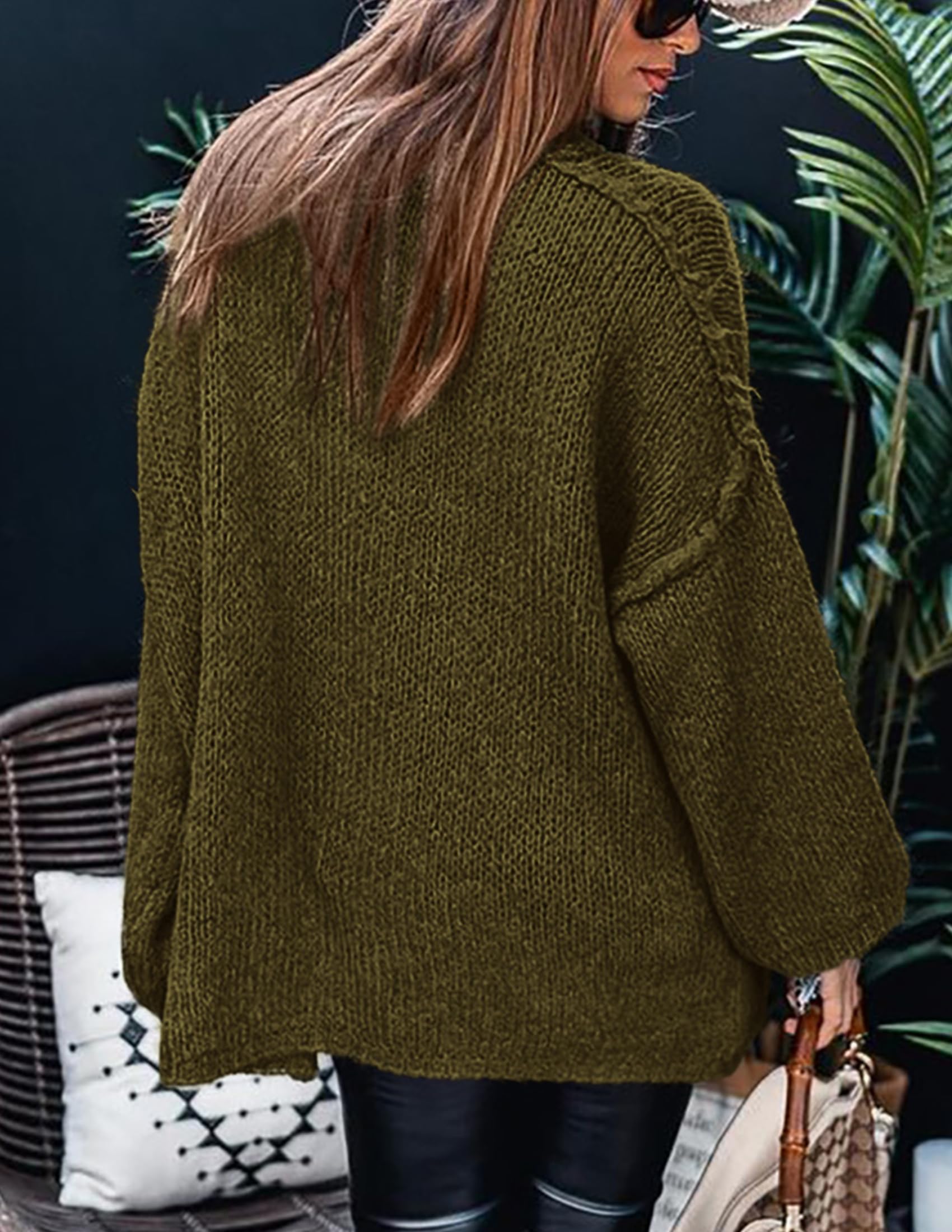 Womens Turtleneck Long Sleeve Oversized Sweaters,Army Green,S