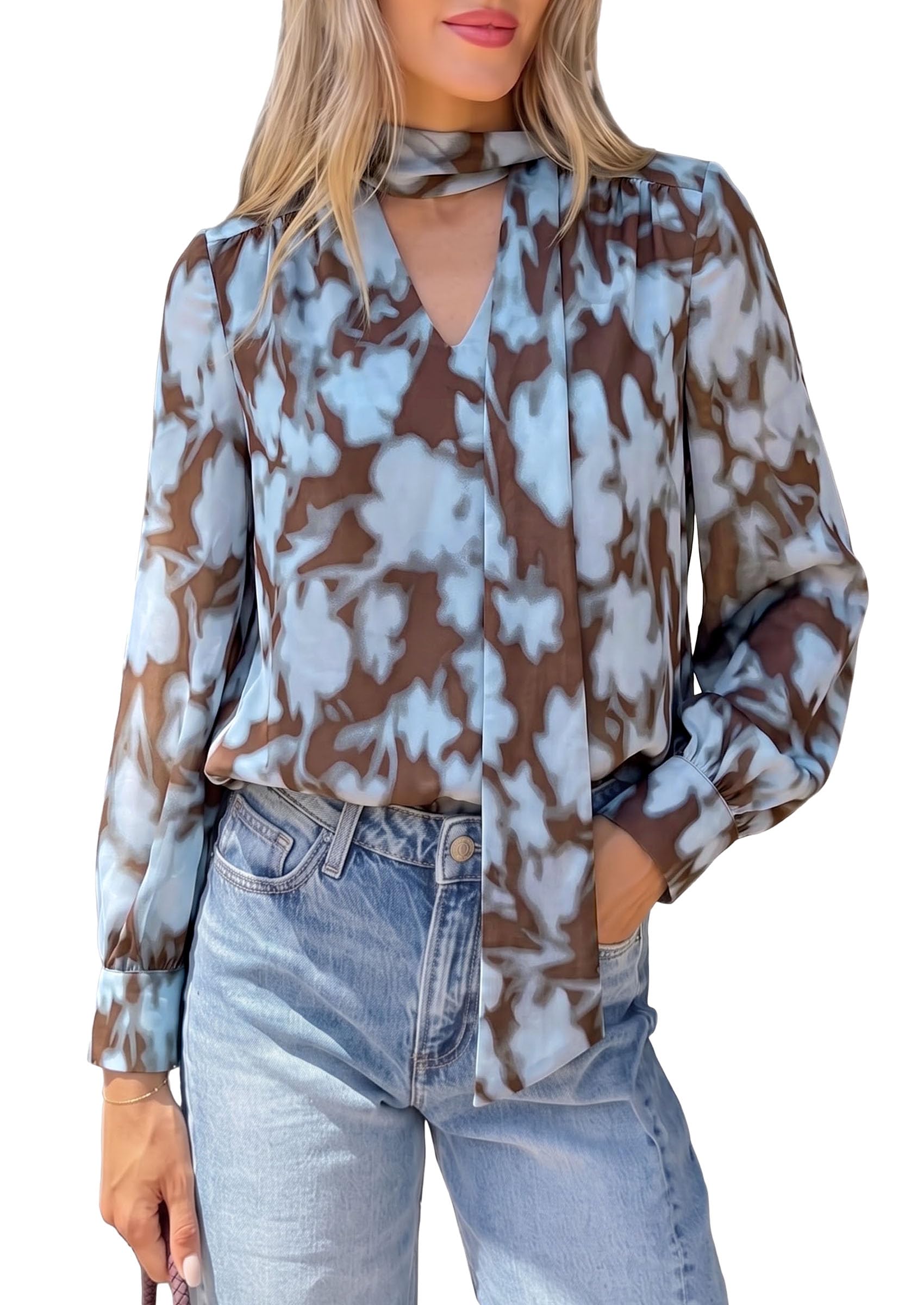 Women's Chiffon Boho Blouses Dressy Business Casual Work Tops
