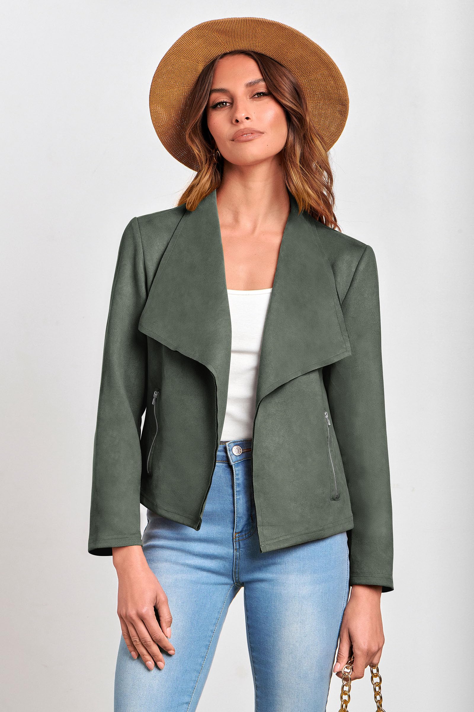 Women's Fall Fashion Faux Suede Jackets(Light Green,Small)