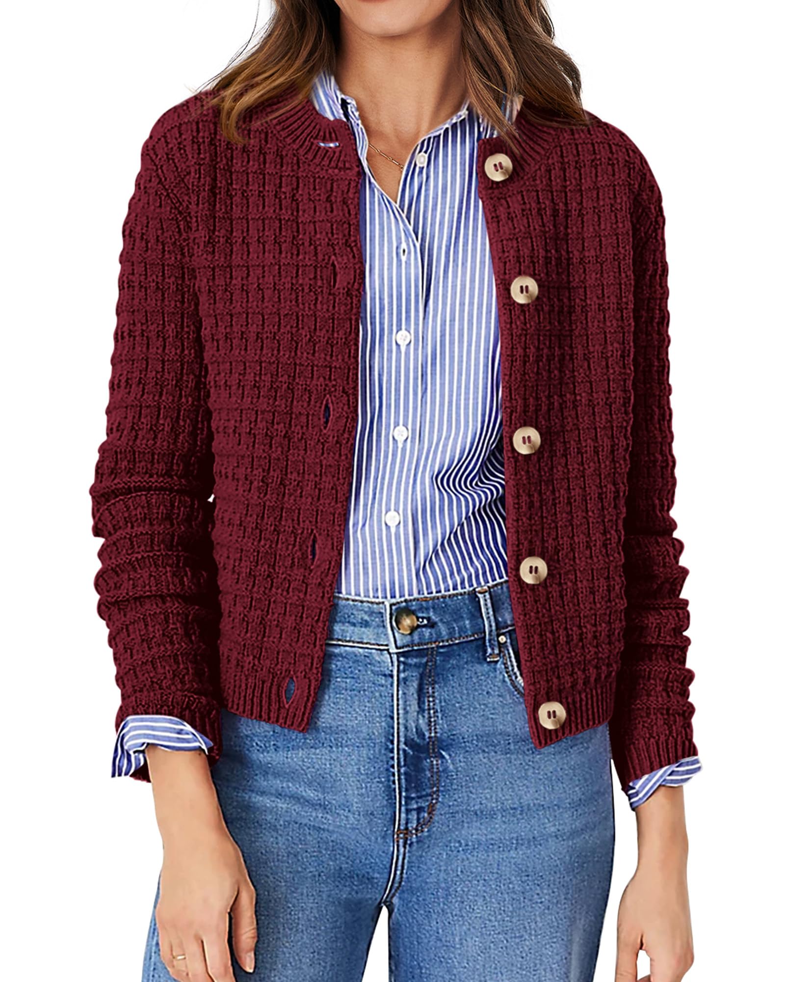 Women's Fall Lightweight Cardigan Sweaters Wine Red