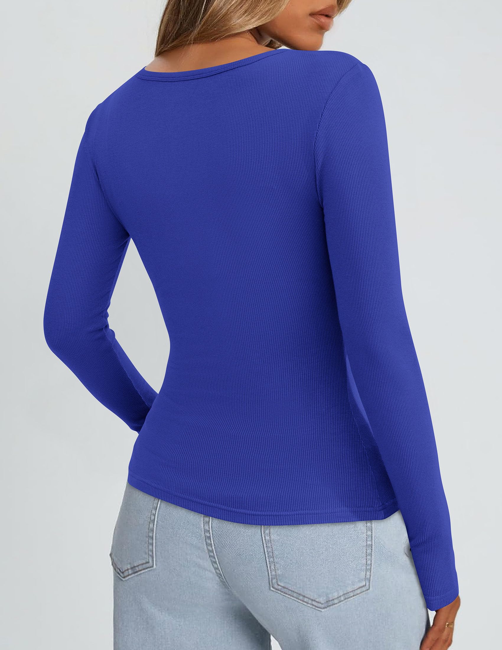 Square Neck Long Sleeve Shirts for Women Royal Blue,XS