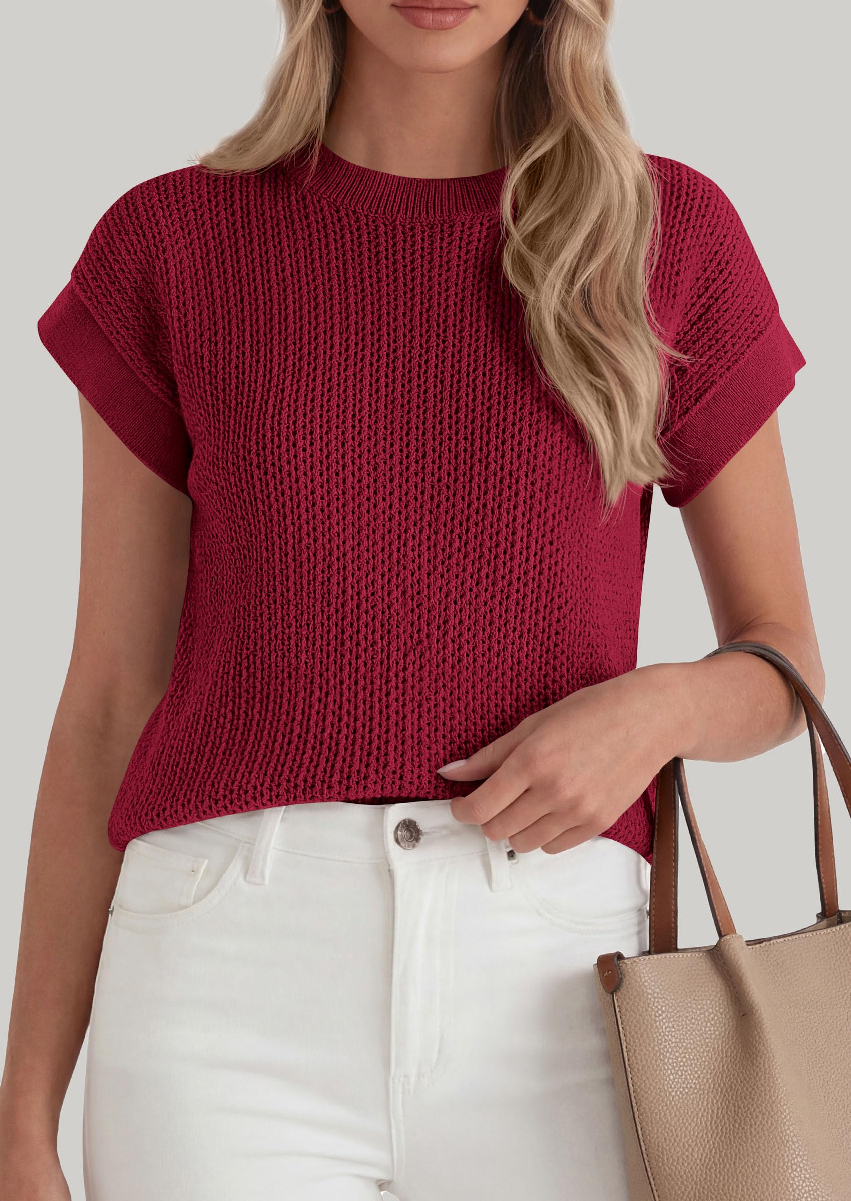 Women's Summer Sweater Vest Crochet Tops (Burgundy,S)
