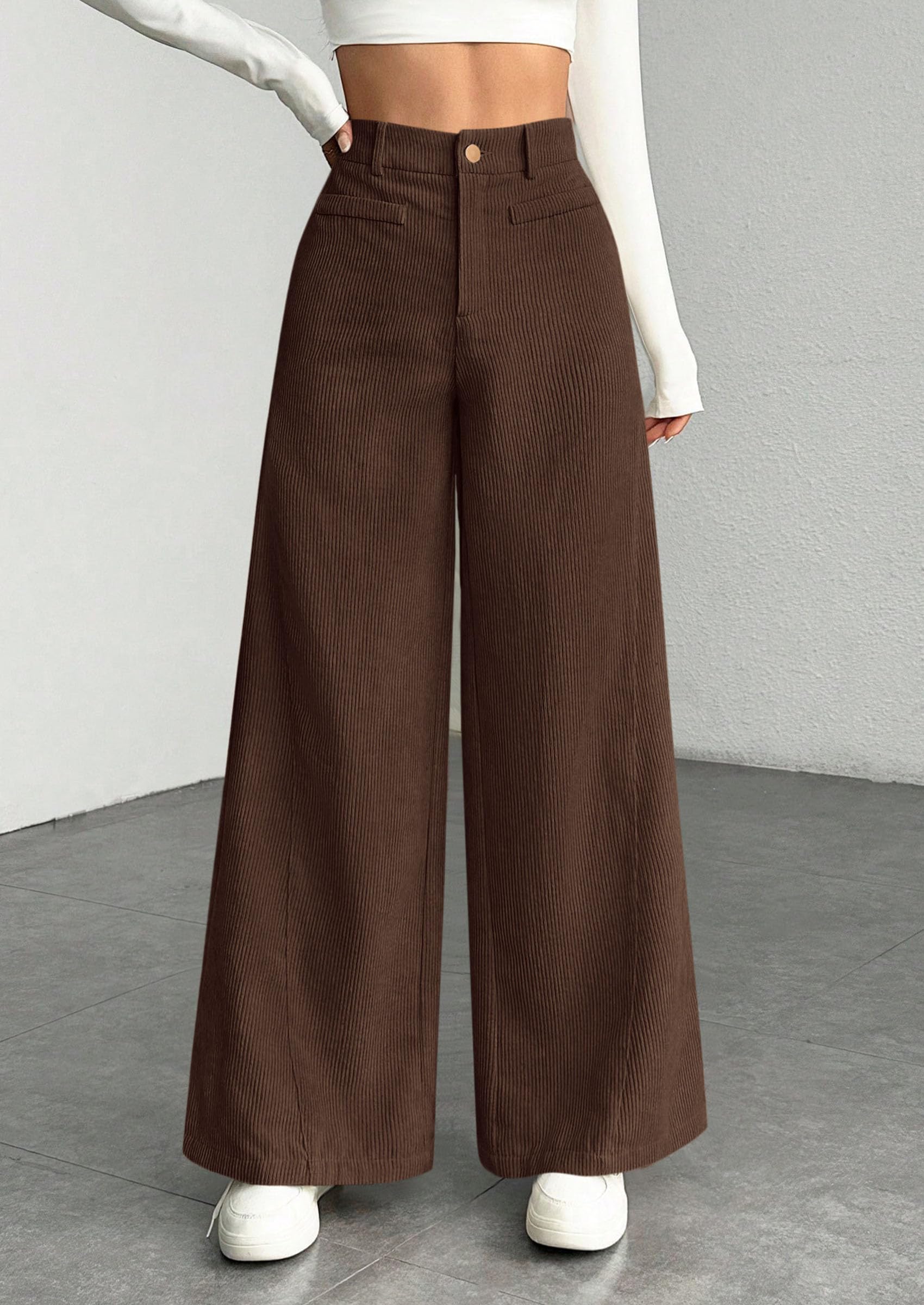 Women's High Waisted Corduroy Pants Casual,Coffee,S
