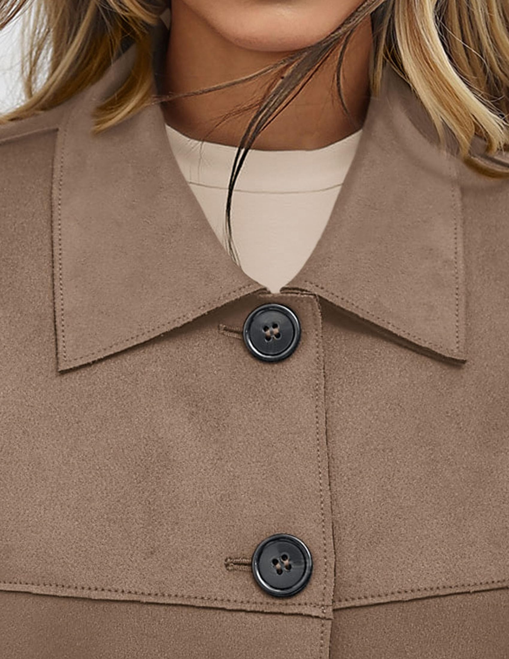 Women's Faux Suede Shacket Jackets Lightweight Cropped Coats