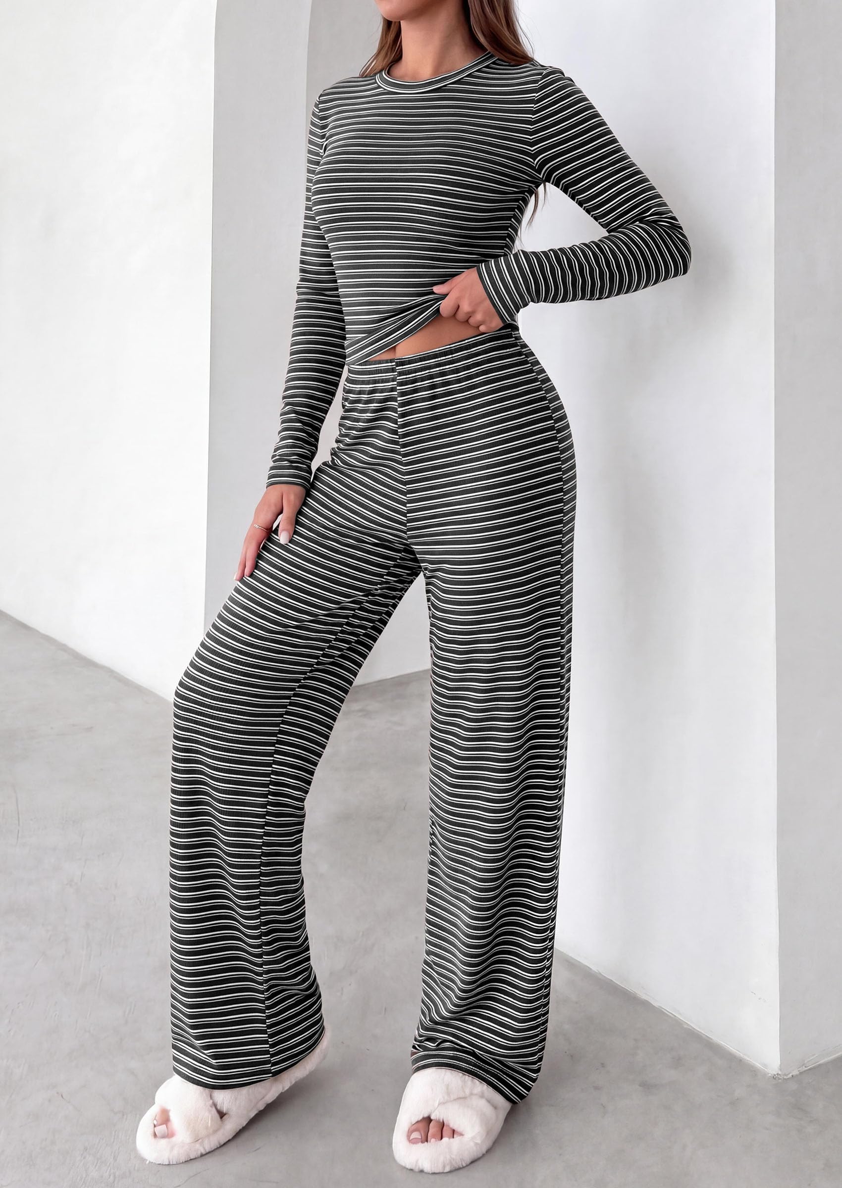 Lounge Sets for Women Fall 2 Piece Knit Matching Striped Set