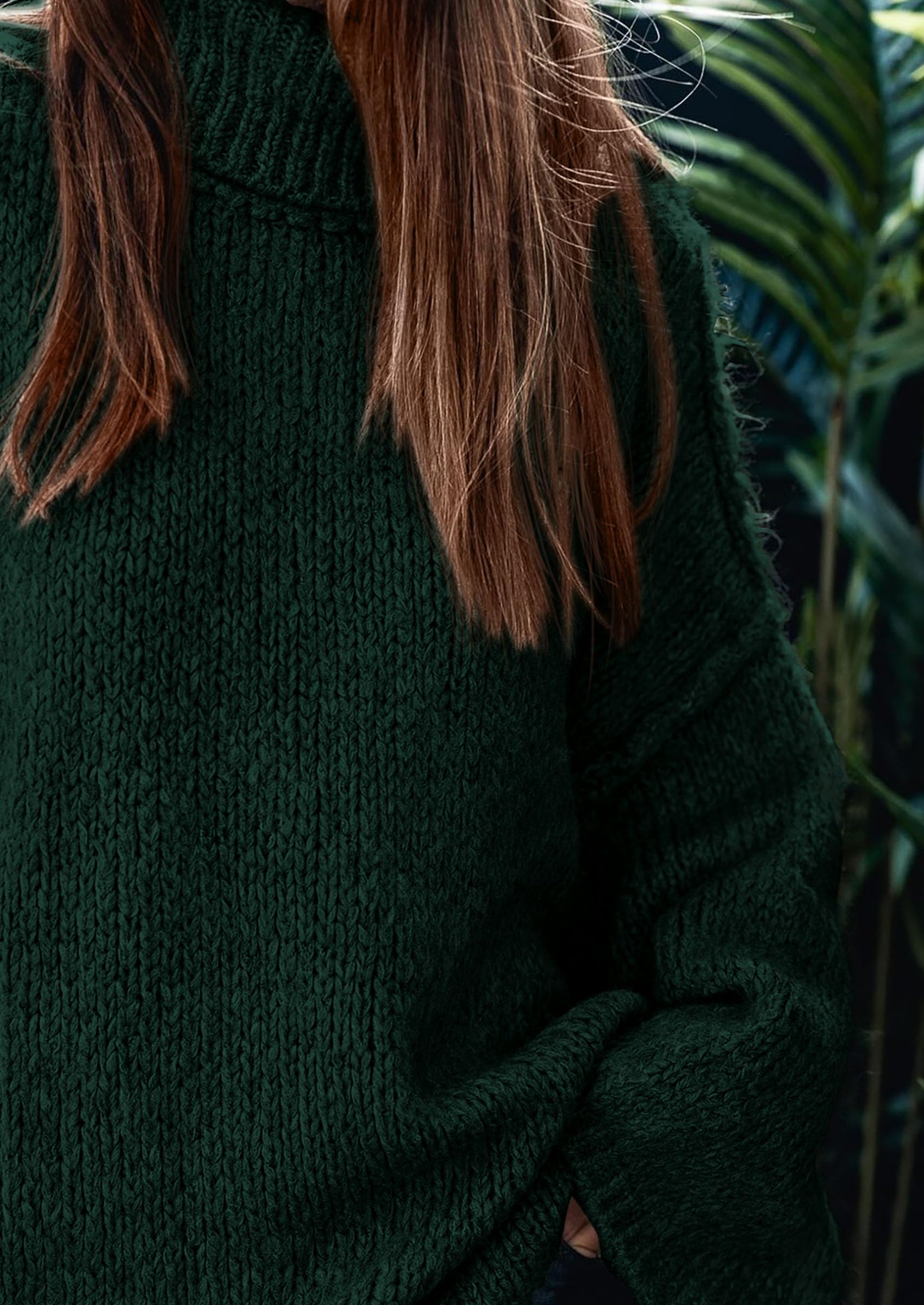 Womens Turtleneck Long Sleeve Oversized Sweaters,Dark Green,S