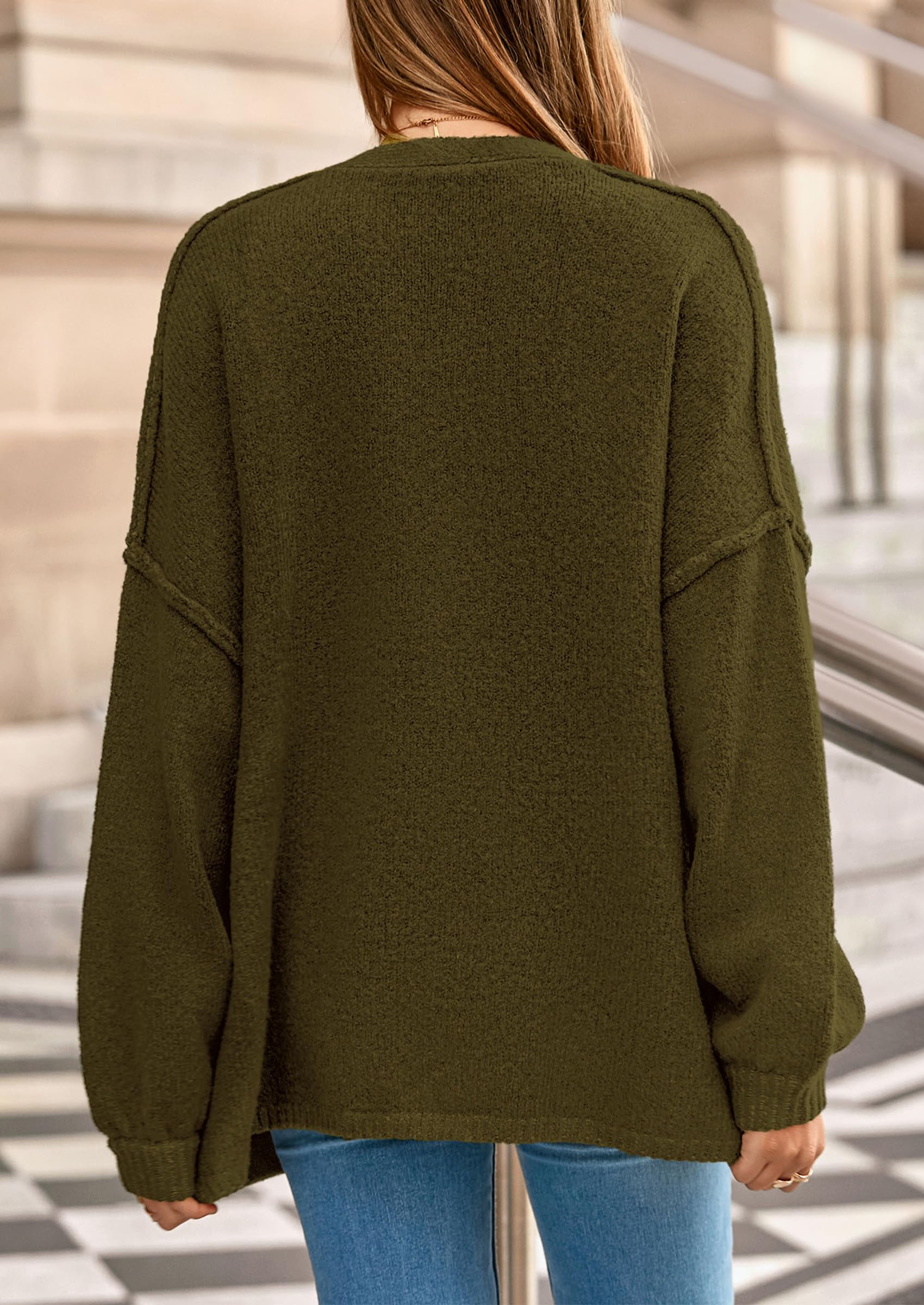 Oversized Chunky Cardigan Sweaters for Women Army Green,S