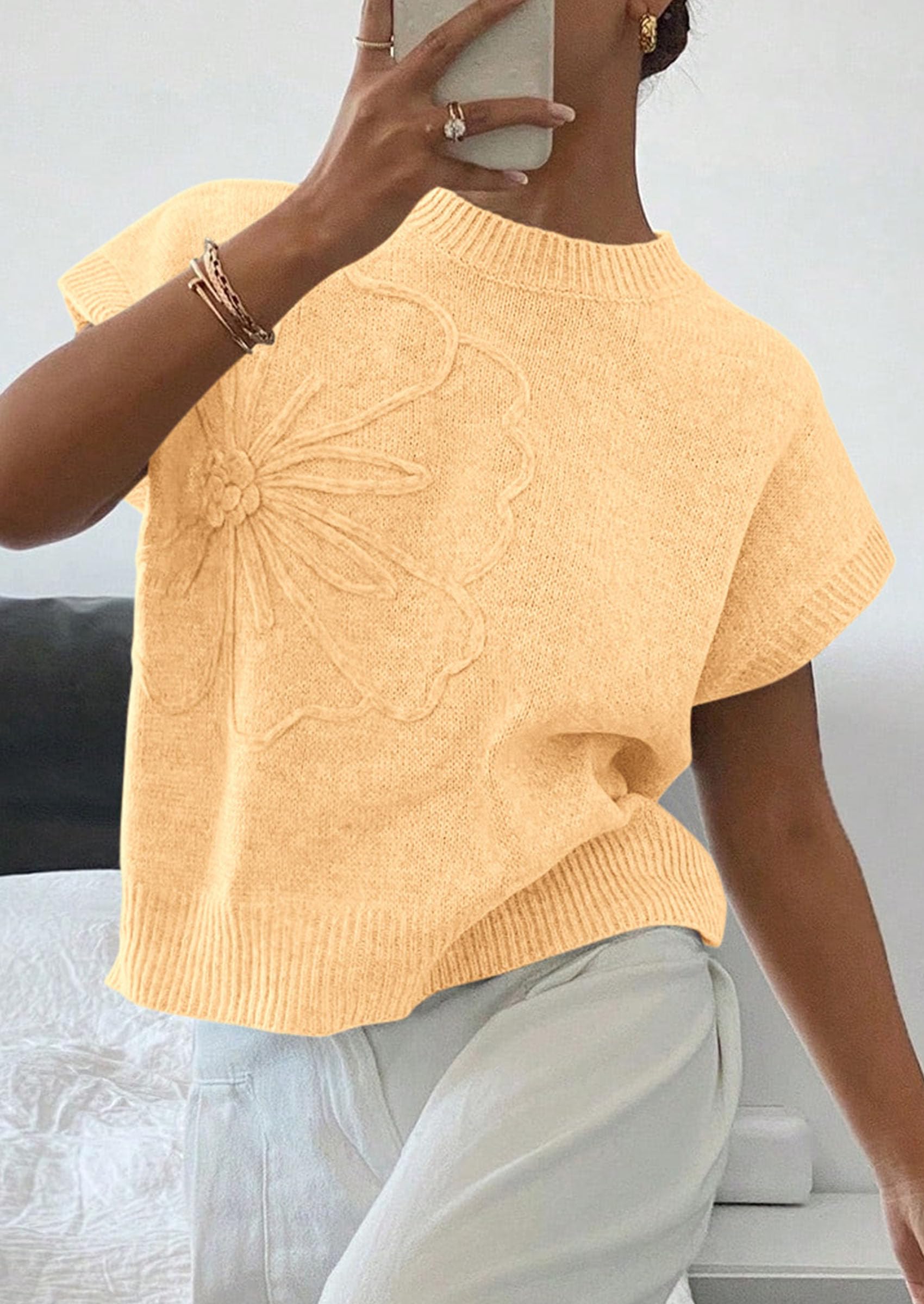 Women's Summer Short Cap Sleeve Sweater Vest (Yellow,S)
