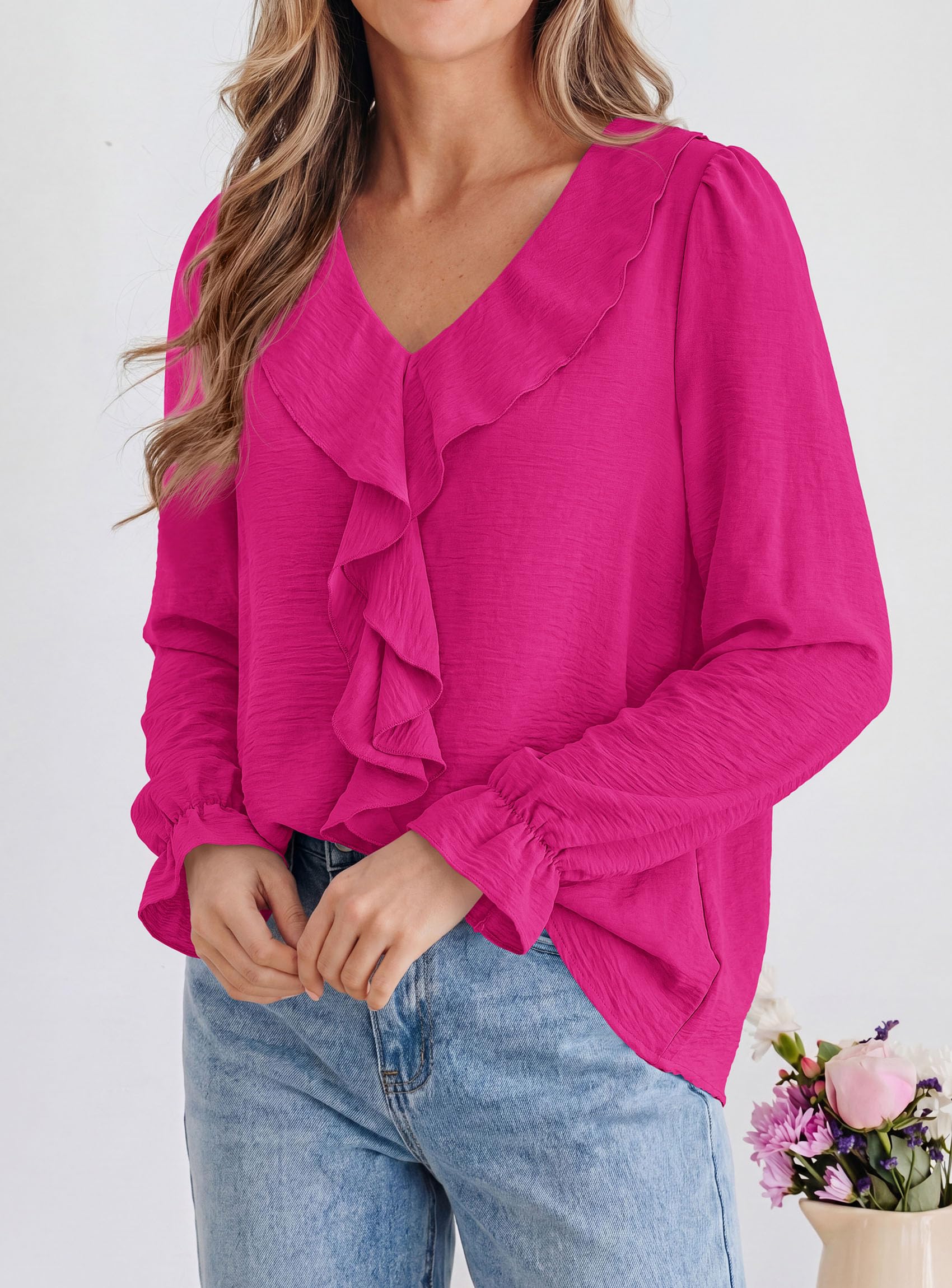 Women Early Fall Fashion Dressy Casual Blouses Rose Red,S