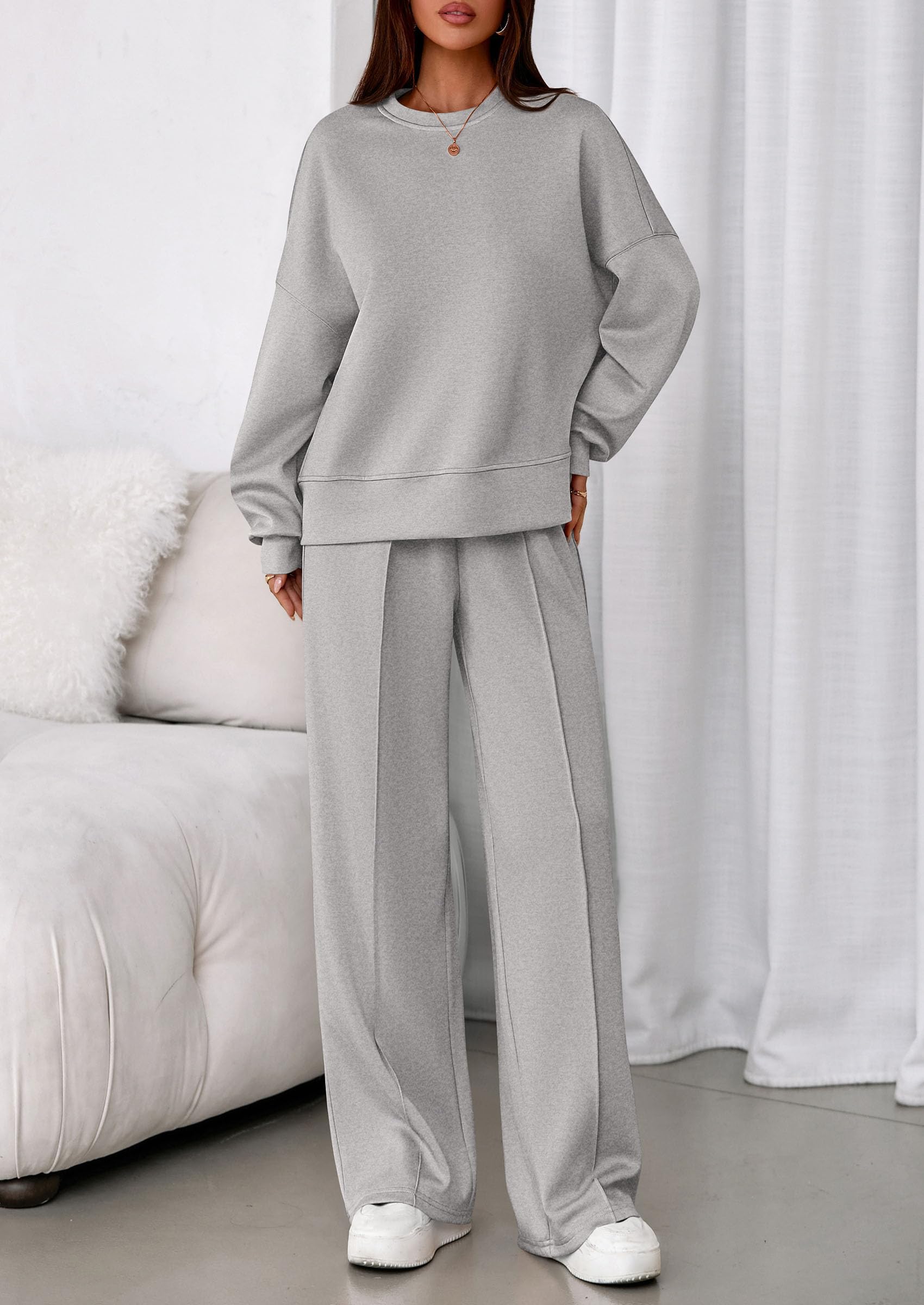 Womens Long Sleeve Sweatshirt 2 Piece Sets,Grey,S