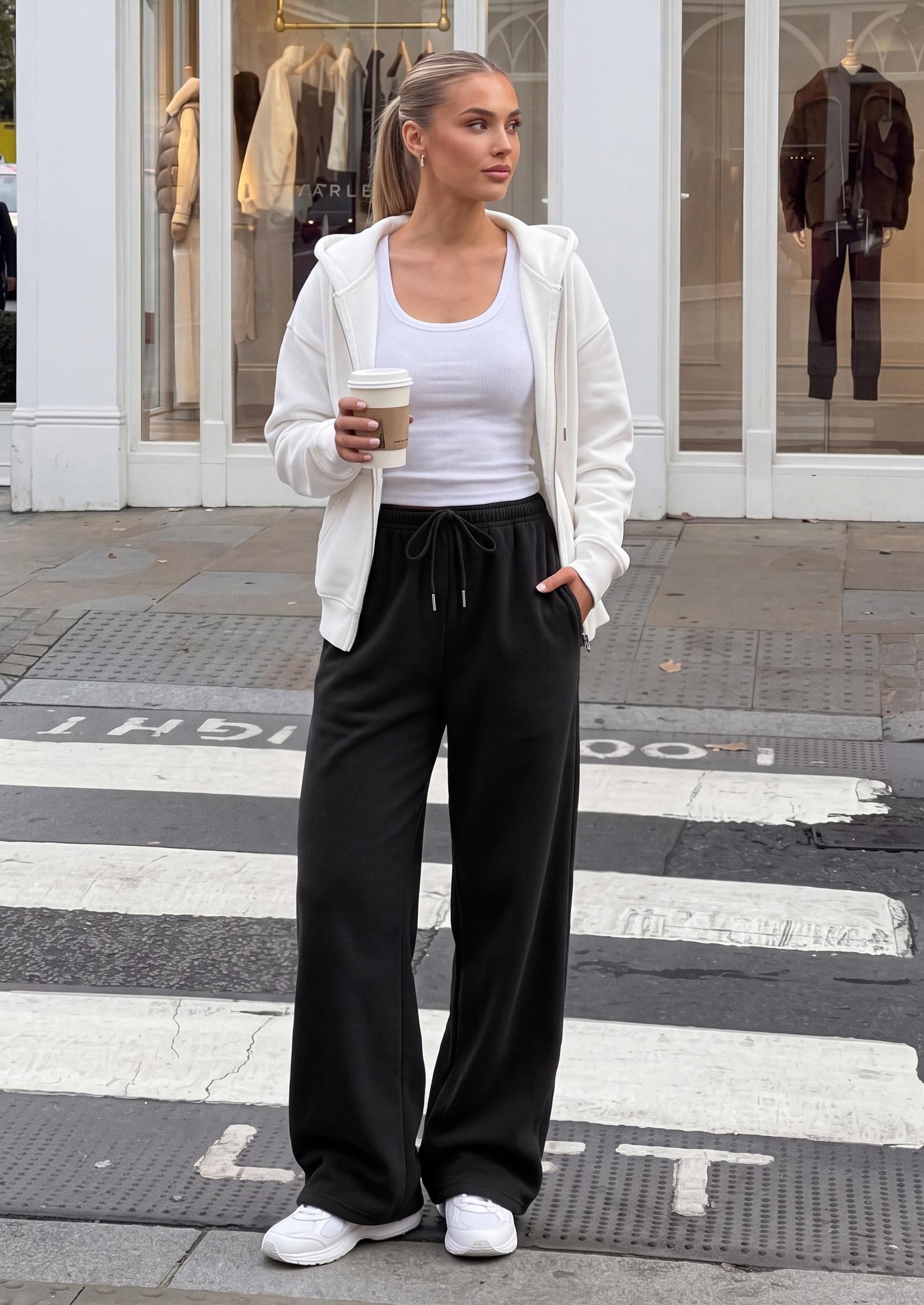 Womens Wide Leg Sweatpants Fleece Fall Sweat Pants,Black