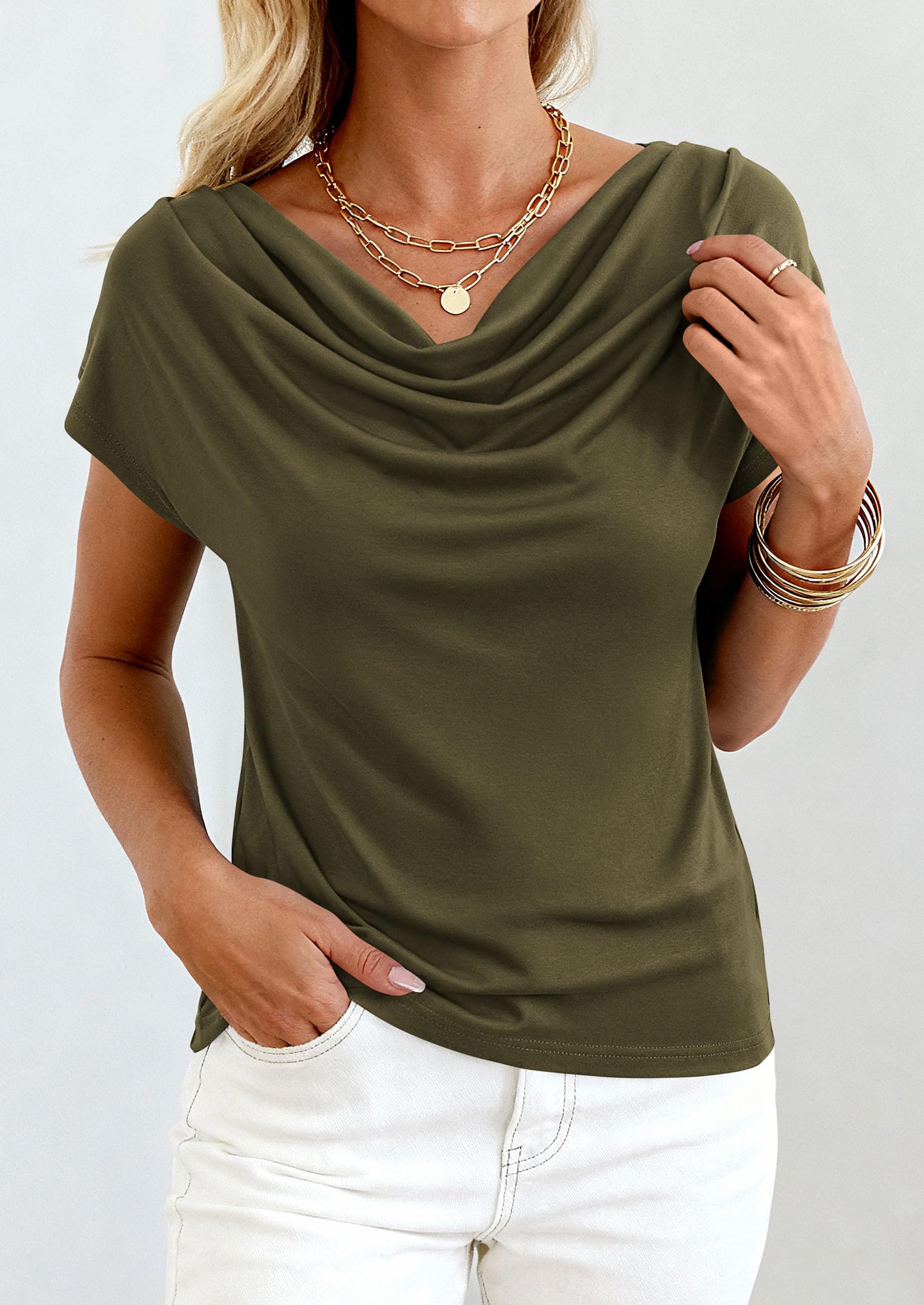 Womens Tops Dressy Business Casual Work Blouses, Army Green,XS