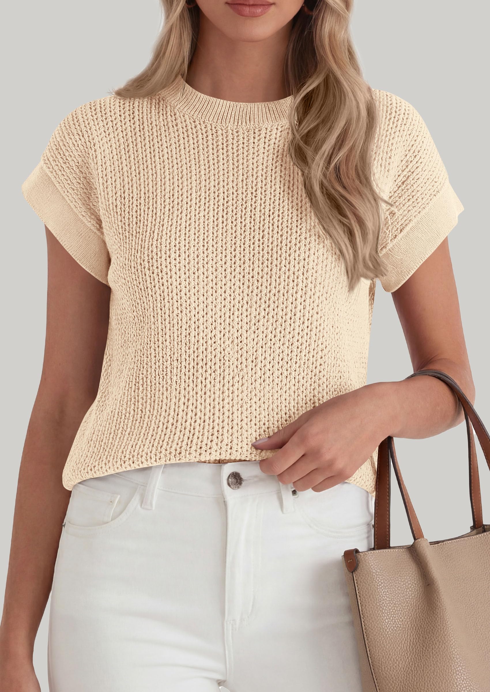 Women's Summer Sweater Vest Crochet Tops (Apricot,S)