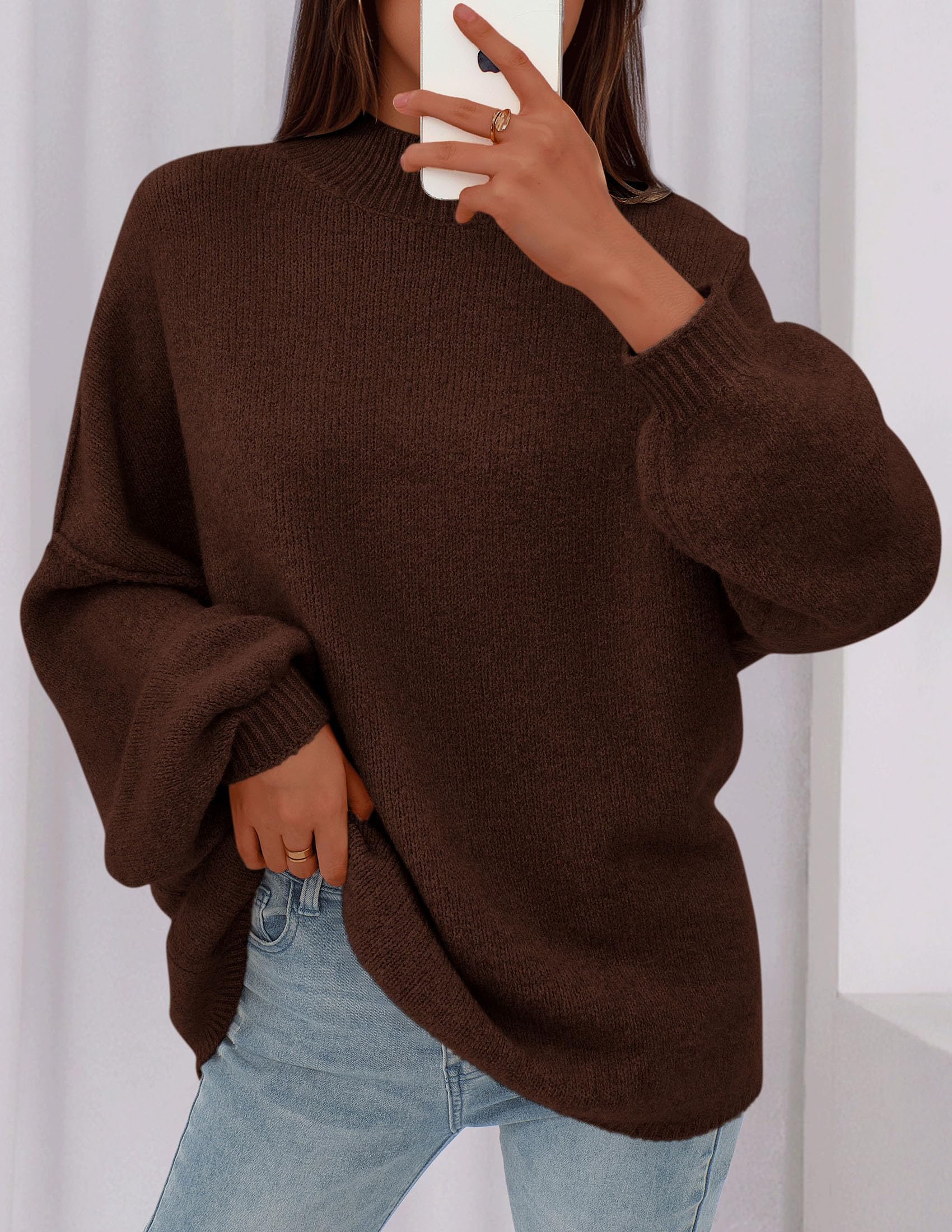 Women's Oversized Sweaters Fall Clothes (Brown,S)