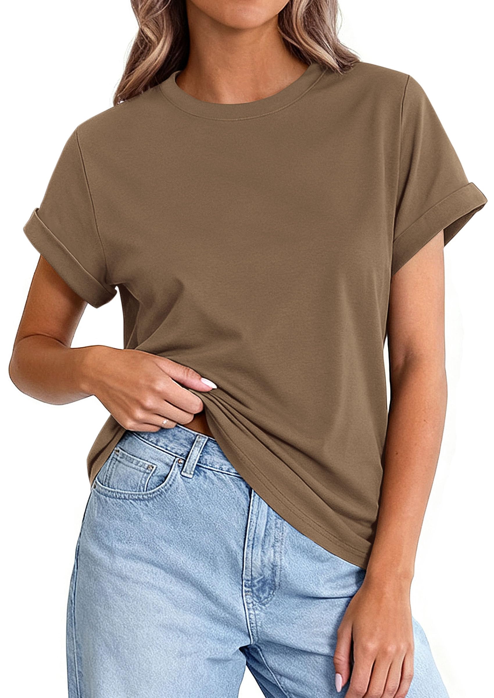 Womens Summer Tops Short Sleeve Shirts,Khaki,M