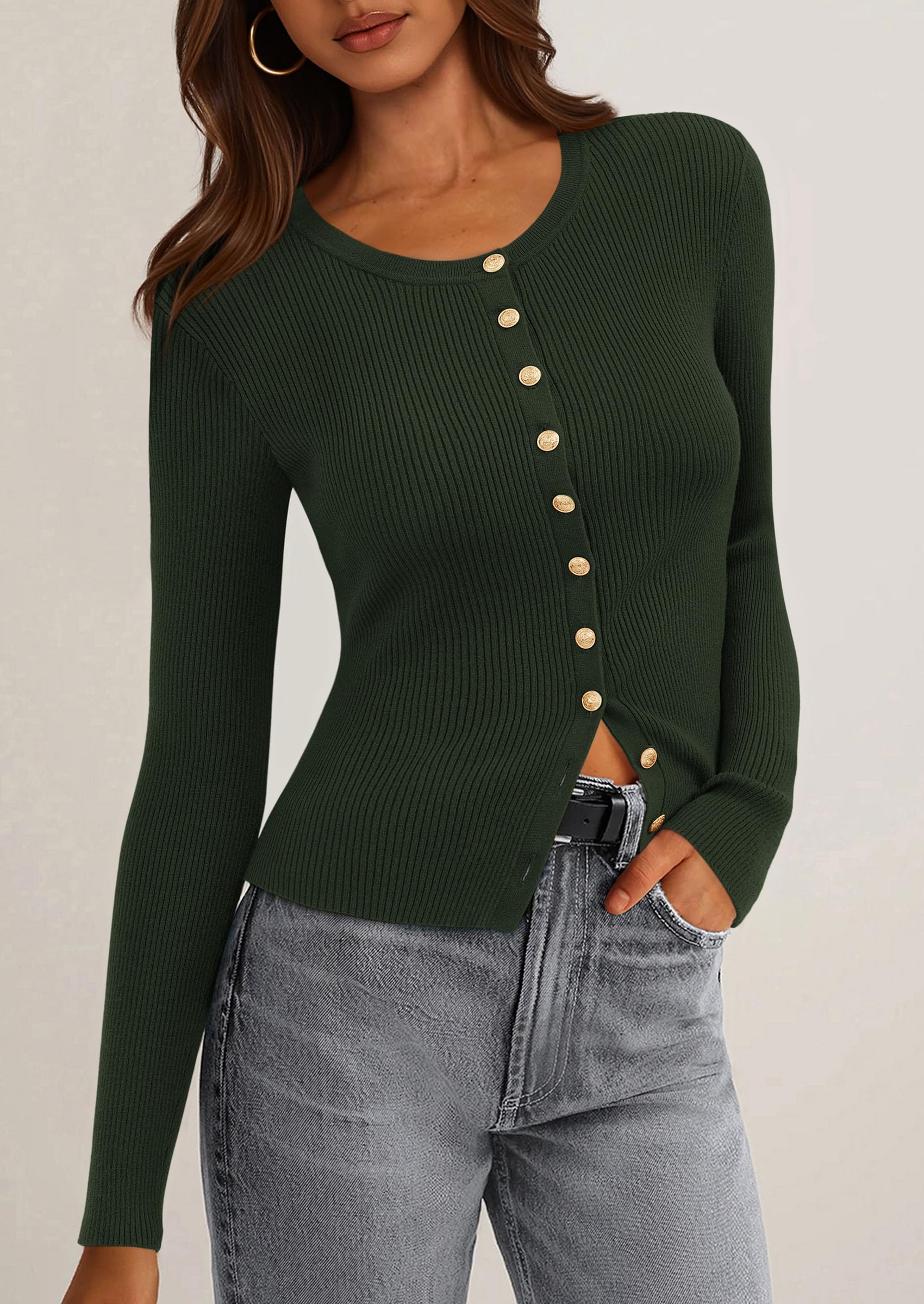 Women's Fall Lightweight Cardigan Sweaters,Army Green,S