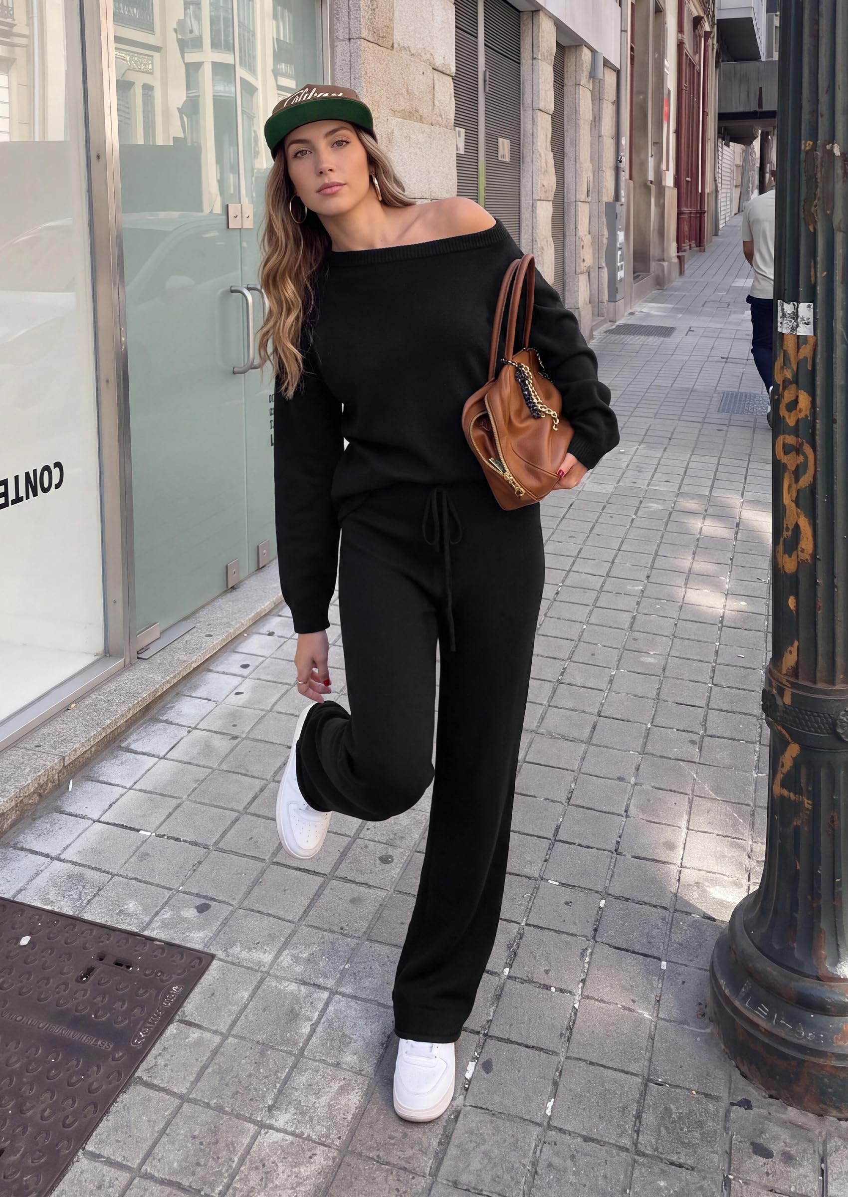 Lounge Sets Womens Sweaters Two Piece Outfits (Black,S)