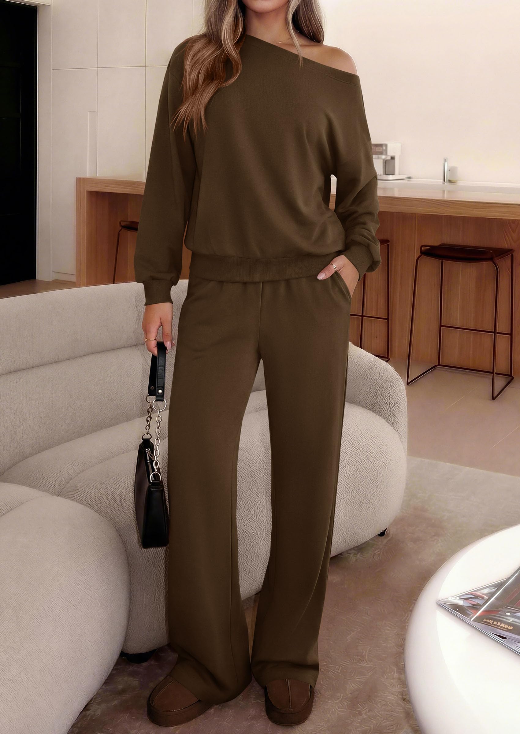 2 Piece Sets for Women Off the Shoulder Matching Lounge Set