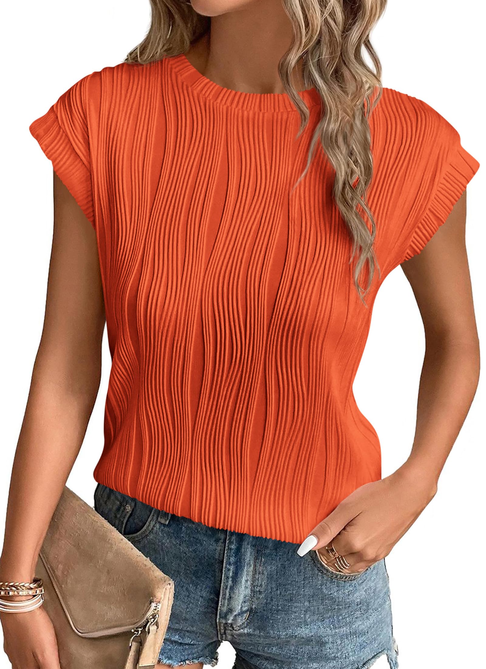 Blouses for Women Dressy Casual Summer Tops, Orange,S